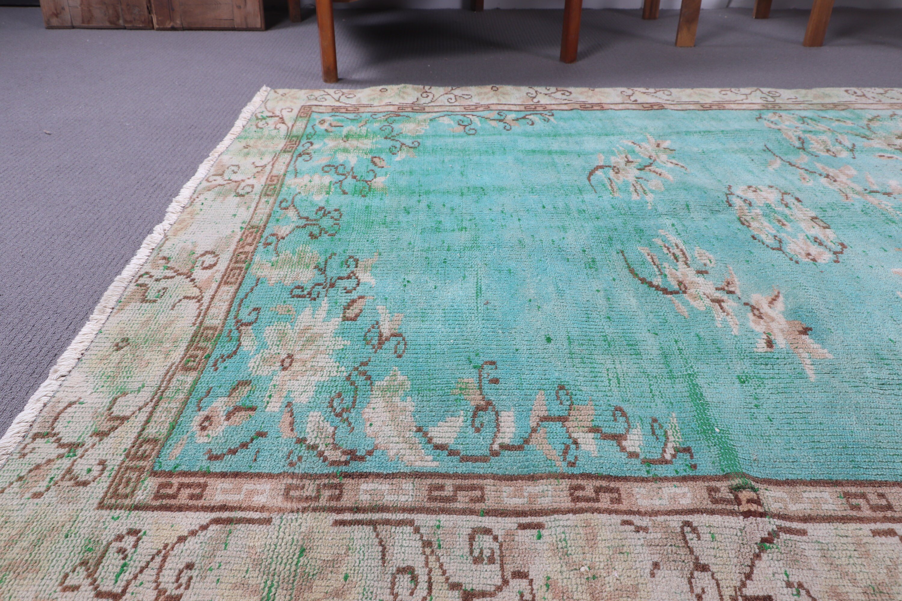 4.6x8.2 ft Area Rugs, Kitchen Rug, Dining Room Rug, Floor Rug, Boho Area Rug, Vintage Rug, Green Cool Rug, Turkish Rugs, Flatweave Rug