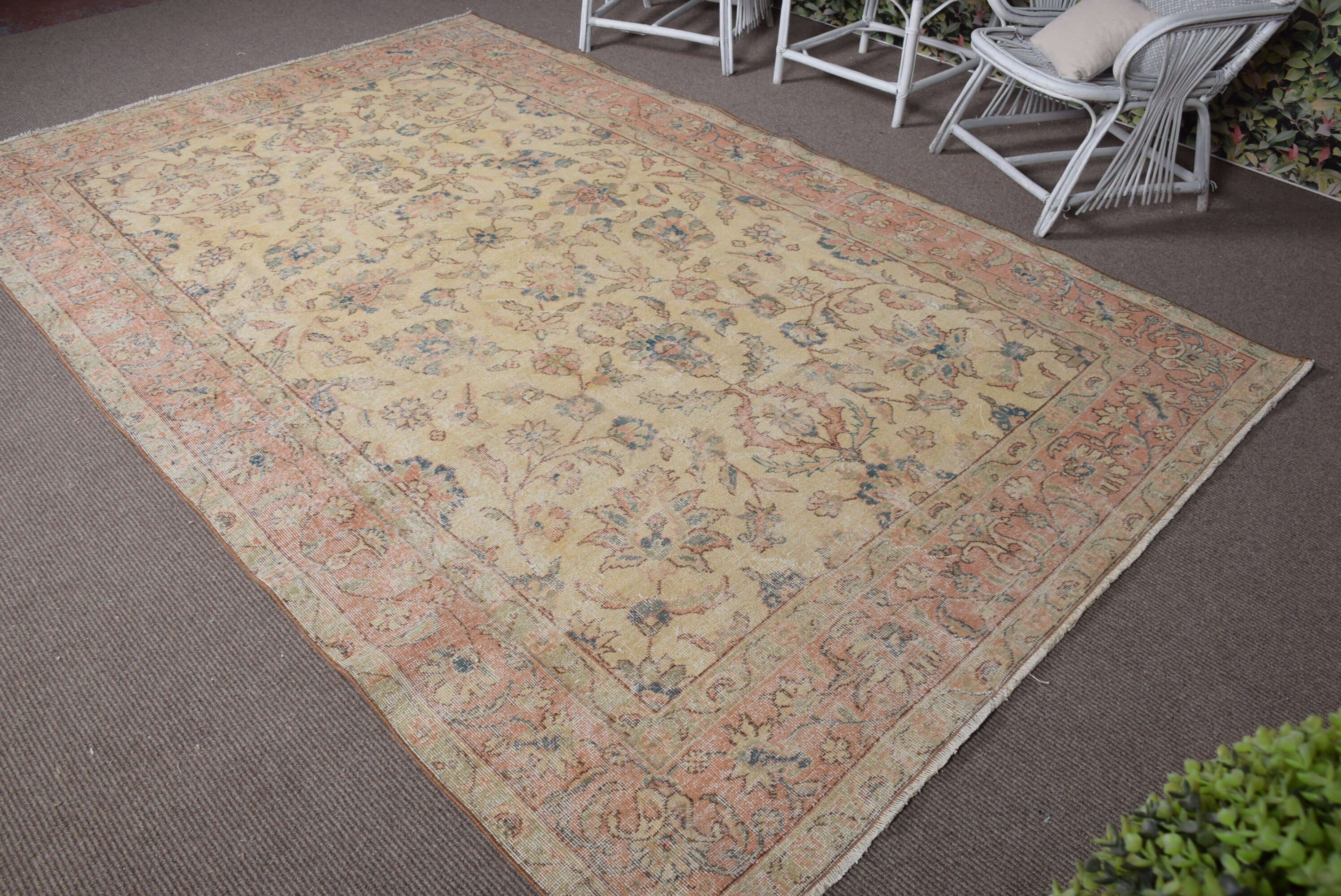 Turkish Rugs, Salon Rugs, Vintage Rug, Muted Rugs, Living Room Rug, Wool Rug, 6.5x10.3 ft Large Rugs, Anatolian Rug, Green Bedroom Rug