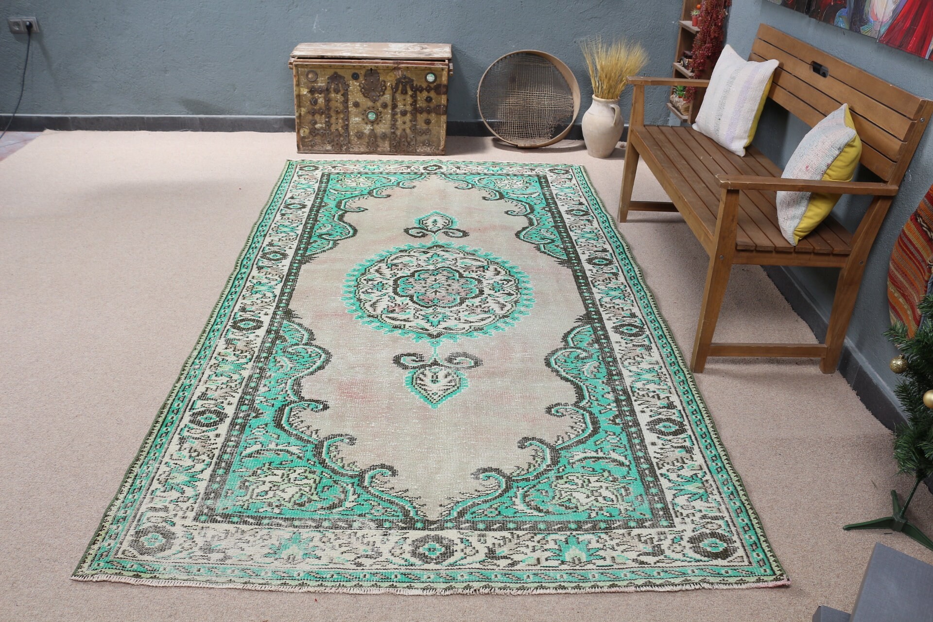 Yemek Odası Halıları, Yatak Odası Halıları, Vintage Halı, Sessiz Halılar, Bej Yün Halılar, Türk Halısı, Ev Dekor Halıları, 5.2x9.2 ft Büyük Halı