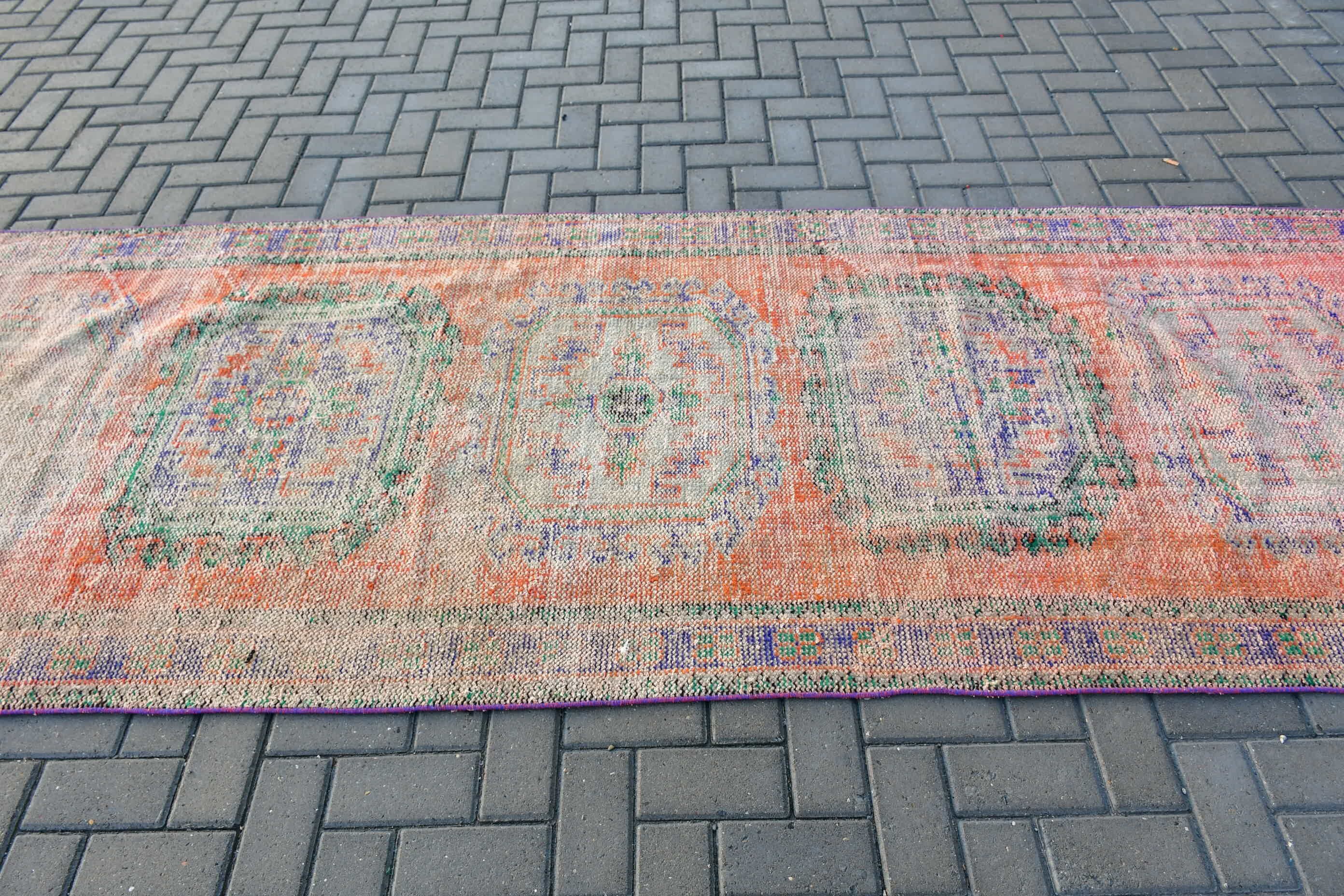 Stair Rugs, Nomadic Rugs, Turkish Rug, 4x10.5 ft Runner Rug, Vintage Rugs, Hallway Rug, Orange Moroccan Rug, Bedroom Rug