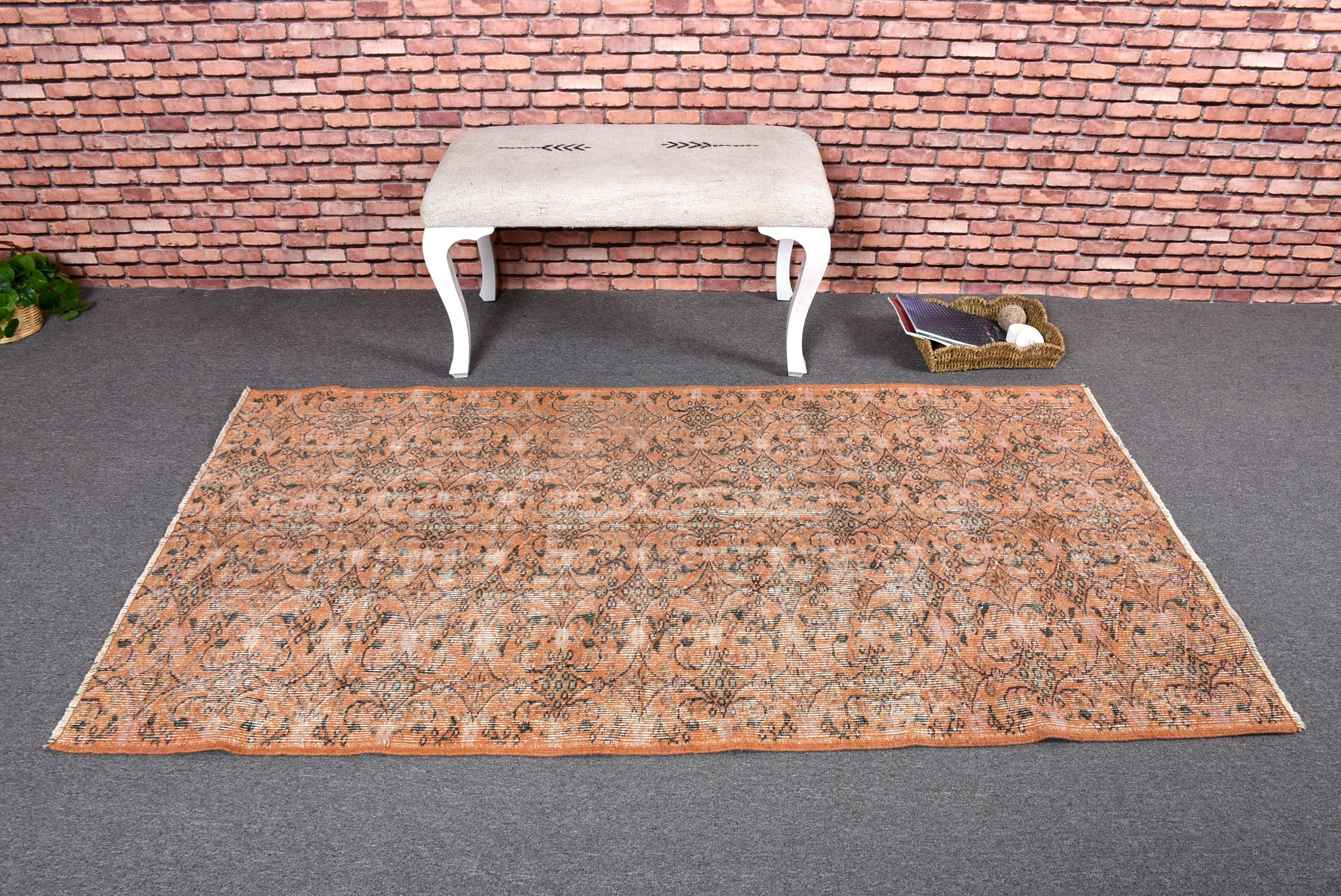 Orange Bedroom Rugs, Neutral Rugs, Vintage Rugs, Turkish Rug, 3.5x6.6 ft Accent Rugs, Vintage Accent Rug, Statement Rugs, Rugs for Accent