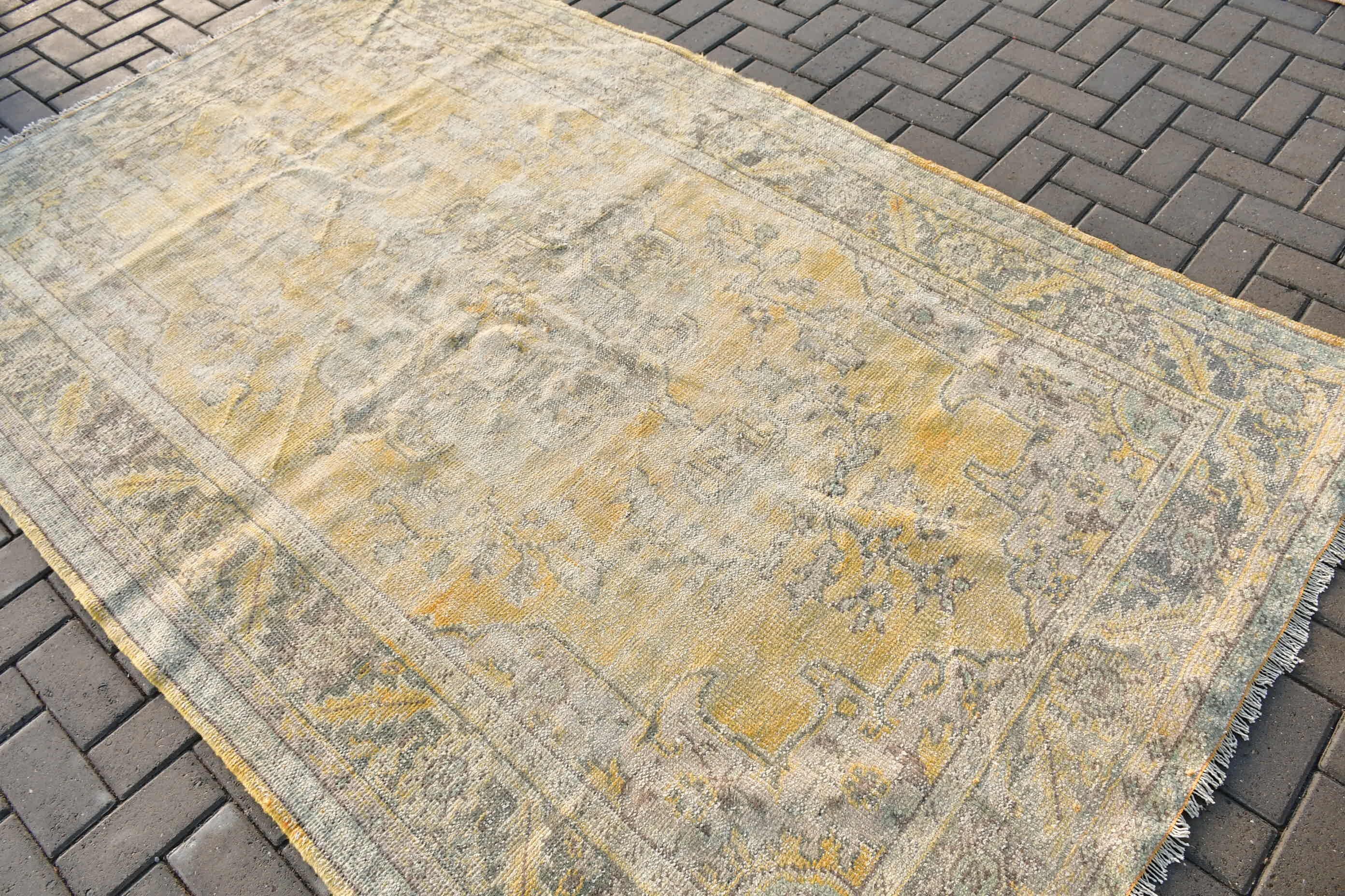 Kitchen Rug, Vintage Rugs, Oushak Rugs, 5.2x8.4 ft Large Rug, Turkish Rug, Living Room Rug, Yellow Wool Rug, Rugs for Salon, Salon Rugs