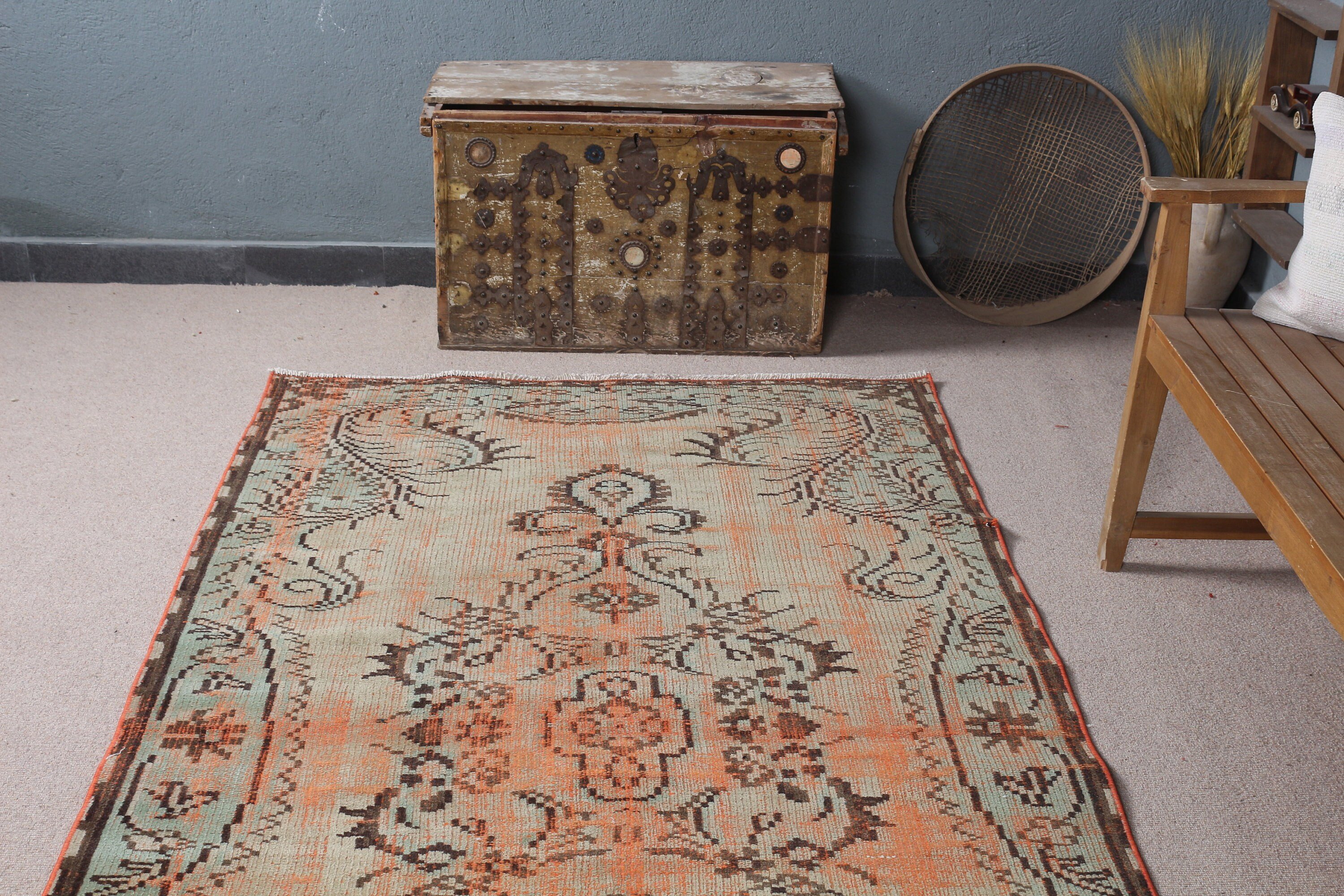 Rugs for Nursery, Orange Moroccan Rugs, Vintage Rug, Living Room Rug, Anatolian Rug, Floor Rugs, Boho Rug, 4.4x8.1 ft Area Rug, Turkish Rug