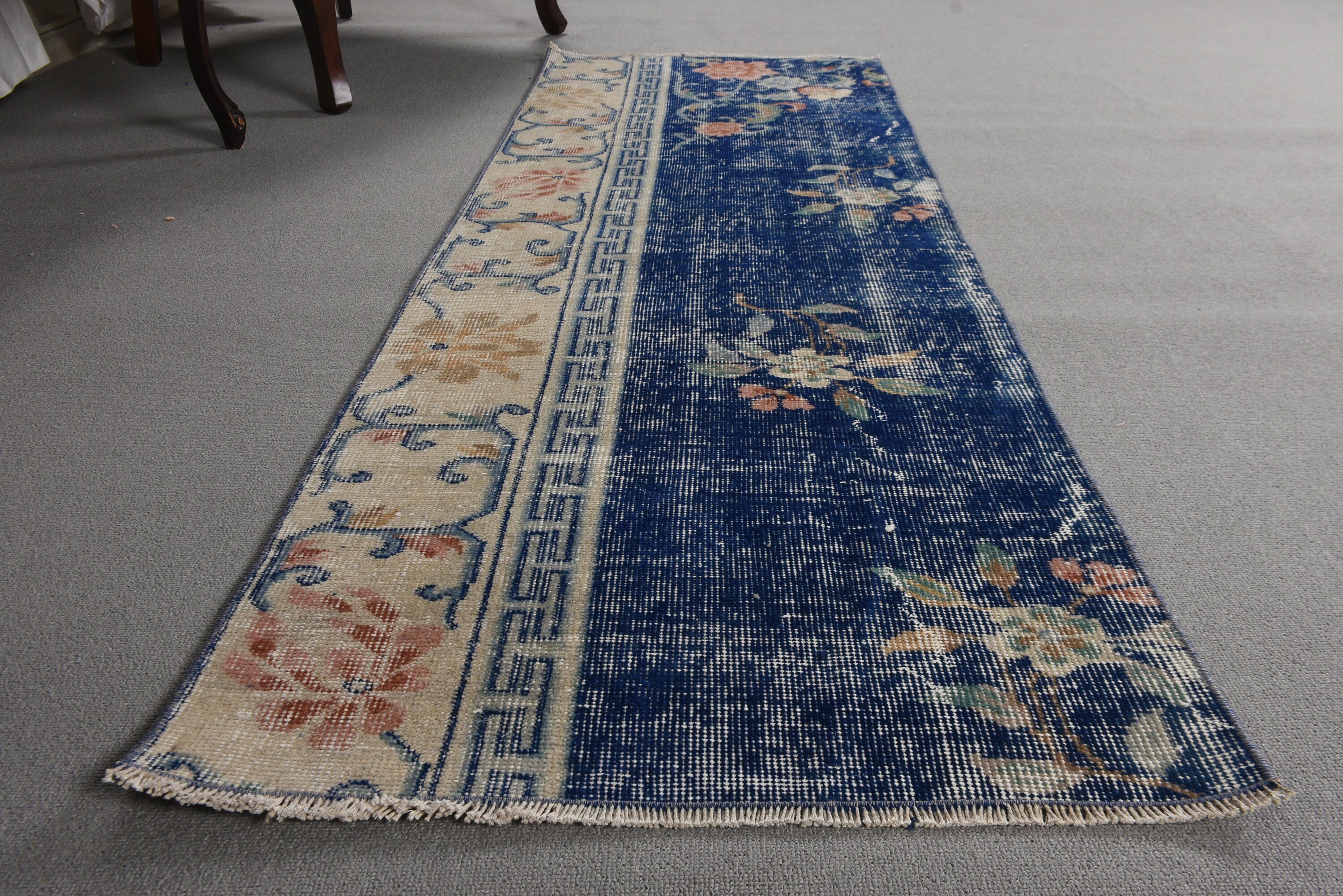 Blue Wool Rug, Anatolian Rugs, Vintage Rugs, Beni Ourain Runner Rugs, Hallway Rugs, Home Decor Rug, 2.1x6 ft Runner Rugs, Turkish Rugs