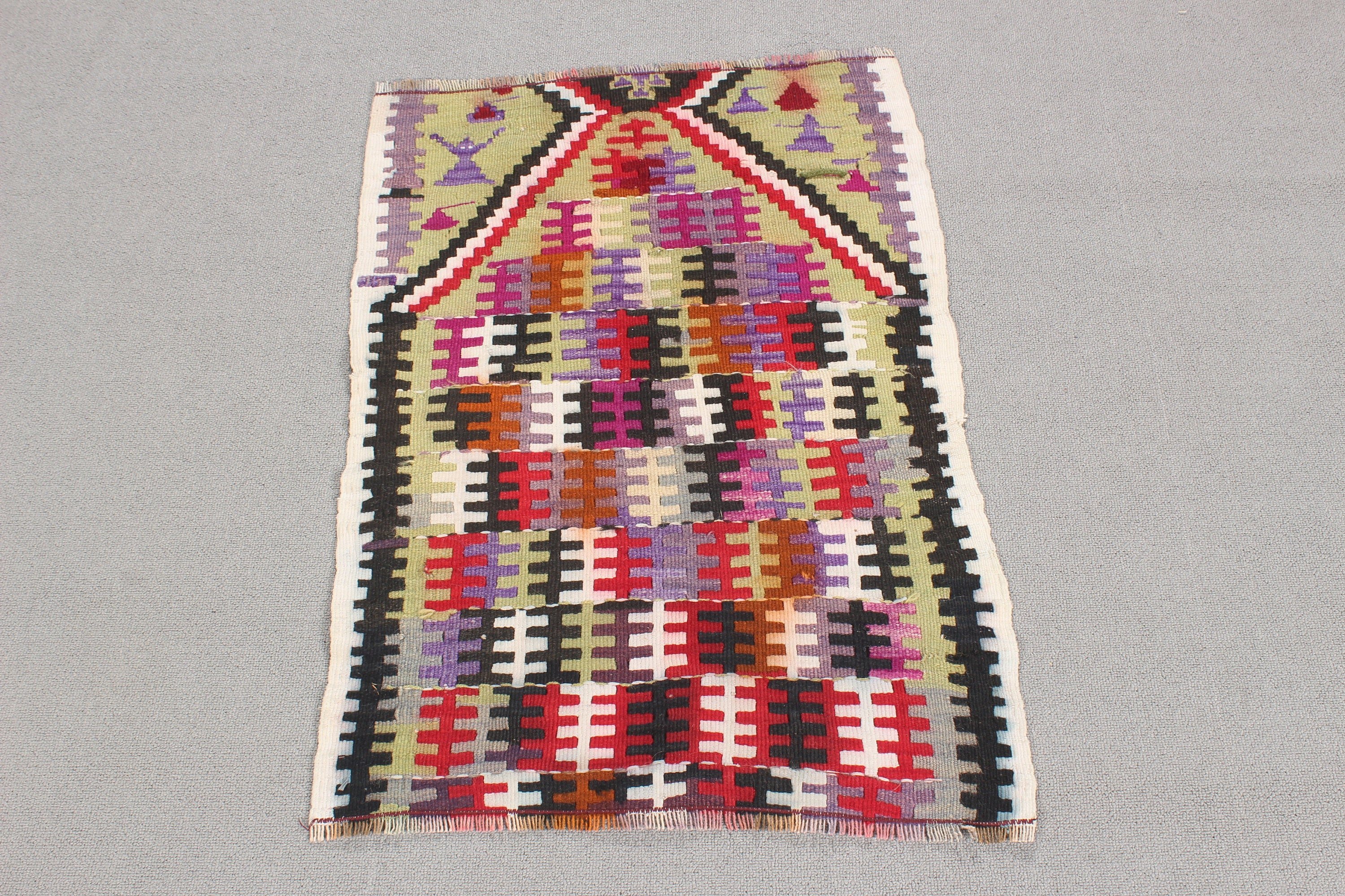 Yer Halıları, 1.9x2.9 ft Küçük Halılar, Kilim, Oryantal Halı, Gökkuşağı Geometrik Halı, Vintage Halılar, Yatak Odası Halısı, Türk Halısı, Küçük Alan Halısı