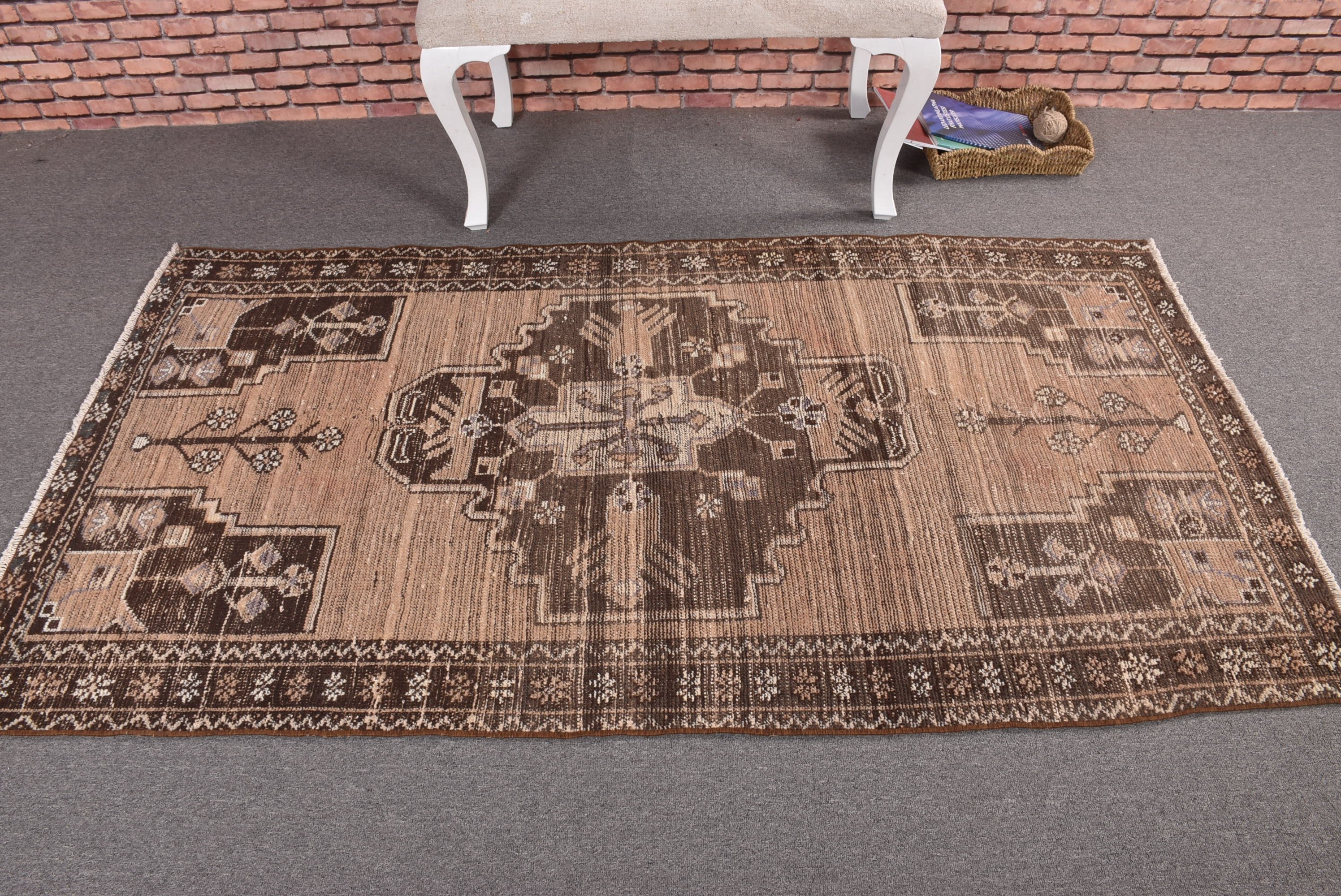 Rugs for Entry, Floor Rugs, Vintage Rugs, Luxury Rug, Nursery Rug, Turkish Rug, Kitchen Rug, Brown Moroccan Rugs, 3.4x6.4 ft Accent Rug