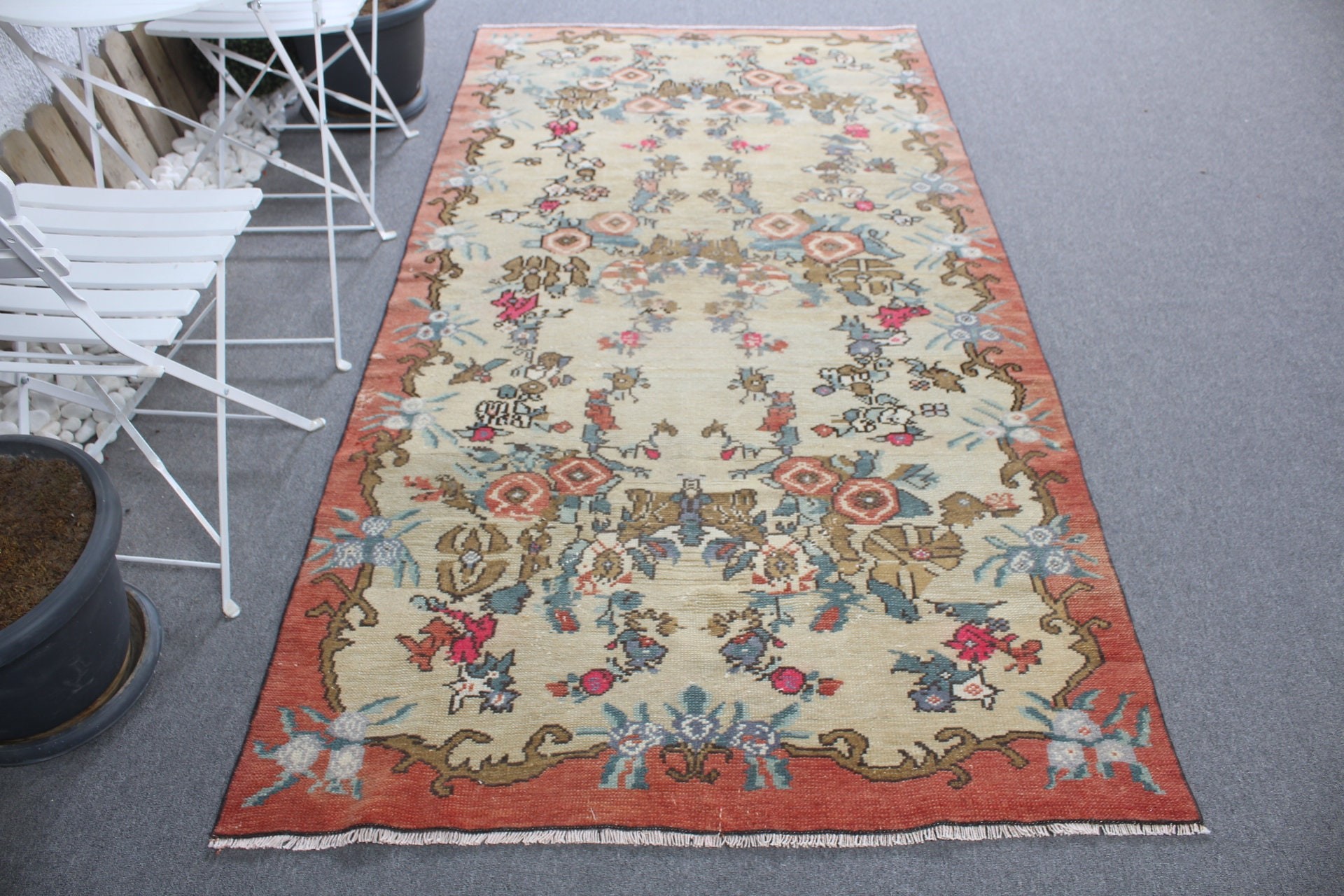 Floor Rug, Art Rugs, Bedroom Rug, Beige Kitchen Rugs, Vintage Rug, Turkish Rug, Rugs for Dining Room, 4.2x8 ft Area Rugs, Kitchen Rugs