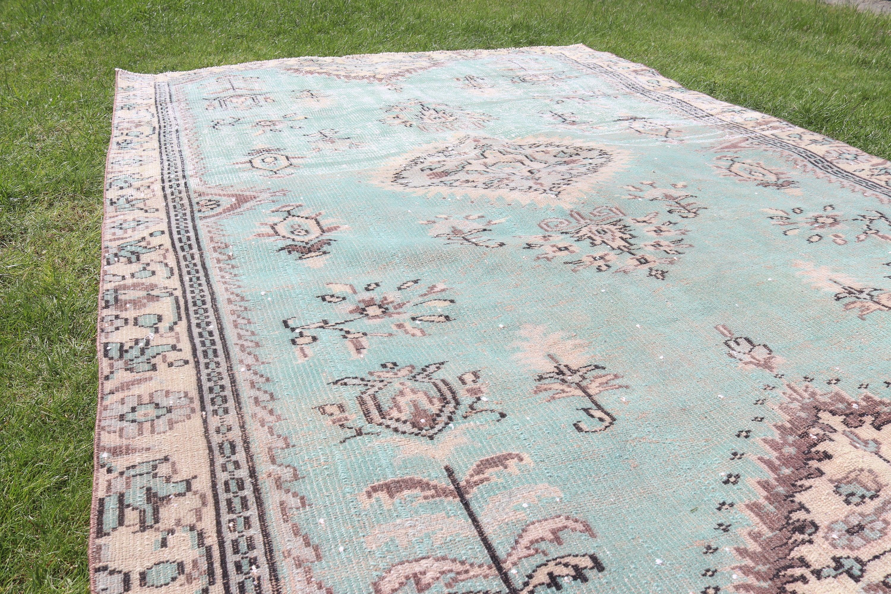 Geometric Rug, Floor Rug, Large Vintage Rug, Green Oushak Rugs, 5.8x8.2 ft Large Rugs, Turkish Rug, Vintage Rug, Moroccan Rugs, Bedroom Rug