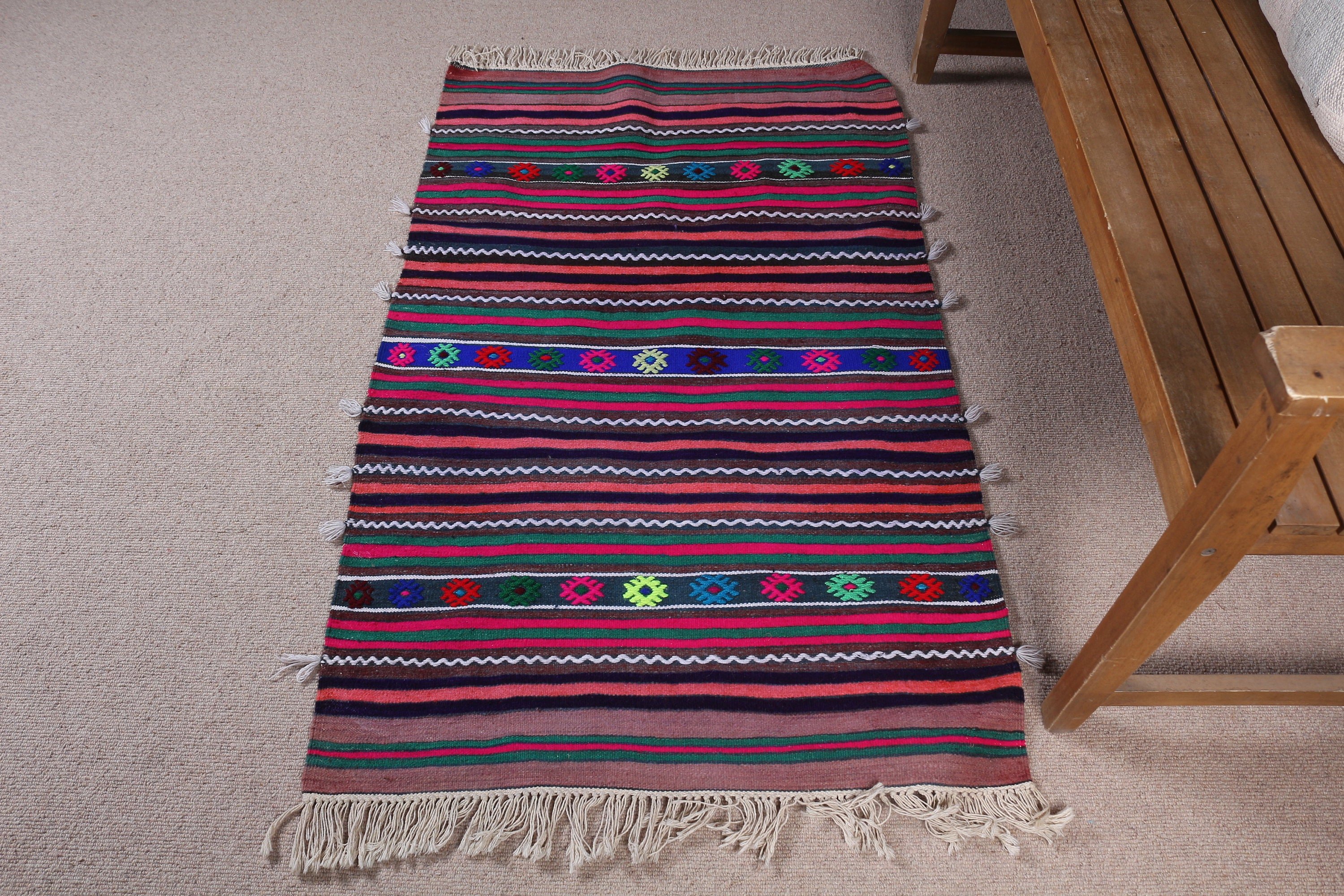 Oushak Rugs, Kilim, Boho Rug, Bedroom Rugs, Kitchen Rugs, 2.6x4.2 ft Small Rug, Art Rug, Turkish Rugs, Rainbow Moroccan Rug, Vintage Rugs