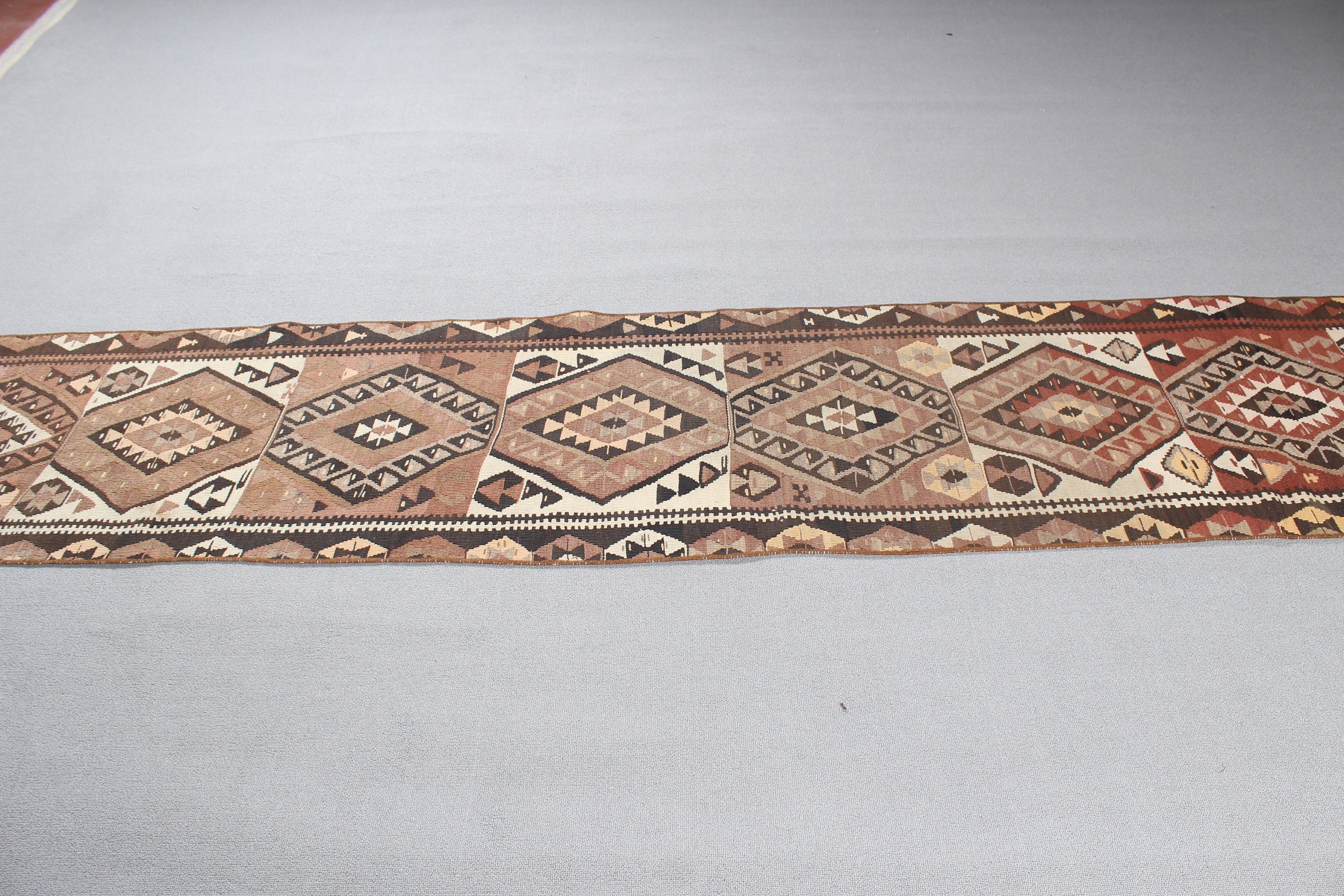 Turkish Rugs, Vintage Rug, Bronze Luxury Rugs, Boho Rug, Corridor Rug, Geometric Rugs, Bohemian Rug, 2.1x10.5 ft Runner Rug, Hallway Rug