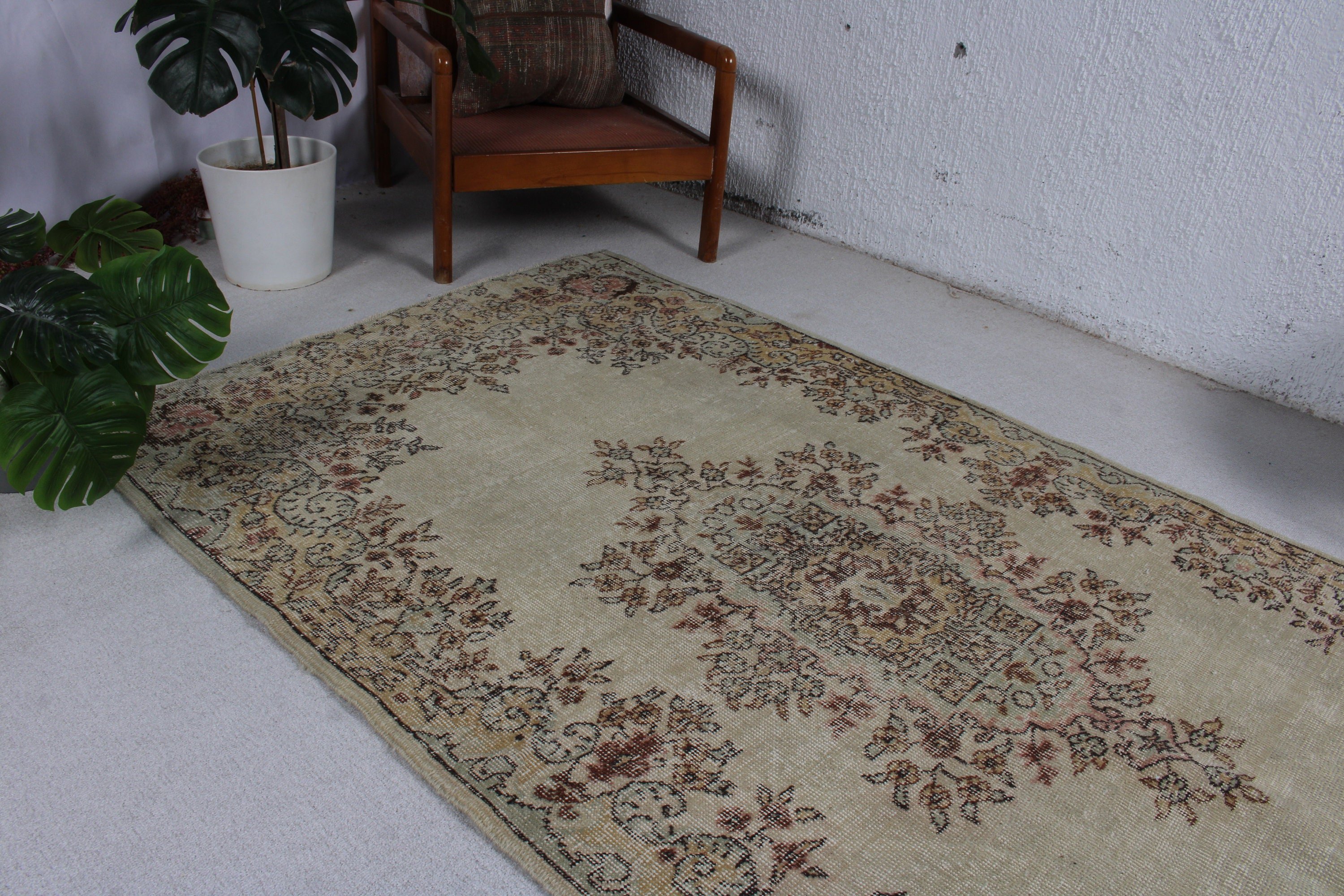 Vintage Decor Rugs, Vintage Rug, 4.3x7.4 ft Area Rug, Beige Moroccan Rugs, Floor Rug, Nursery Rug, Oushak Rugs, Turkish Rug