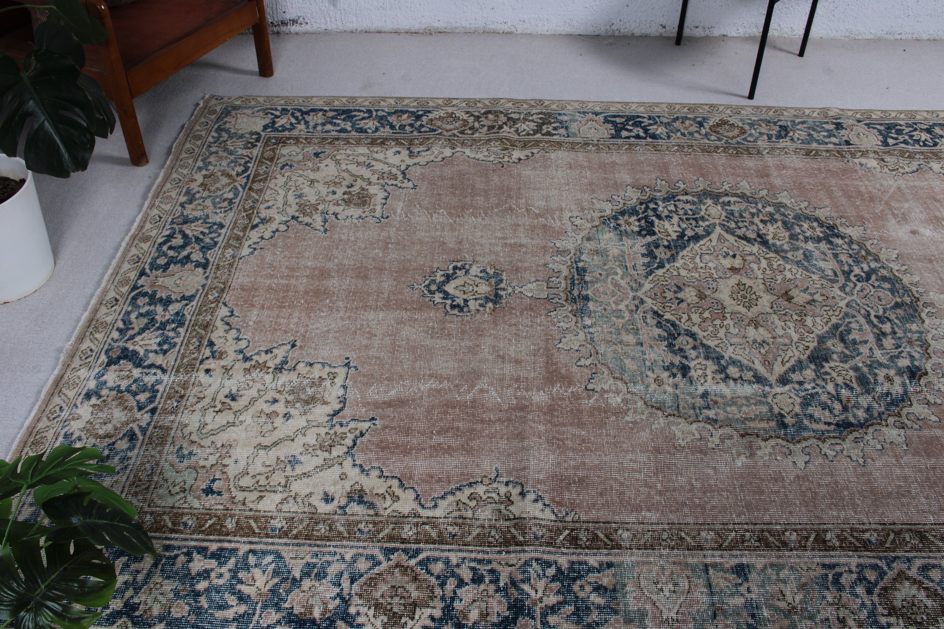 Havalı Halılar, Mavi Antika Halılar, Boho Halı, 6,5x9,9 ft Büyük Halı, Yatak Odası Halısı, Büyük Oushak Halıları, Vintage Halı, Türk Halısı, Oryantal Halı