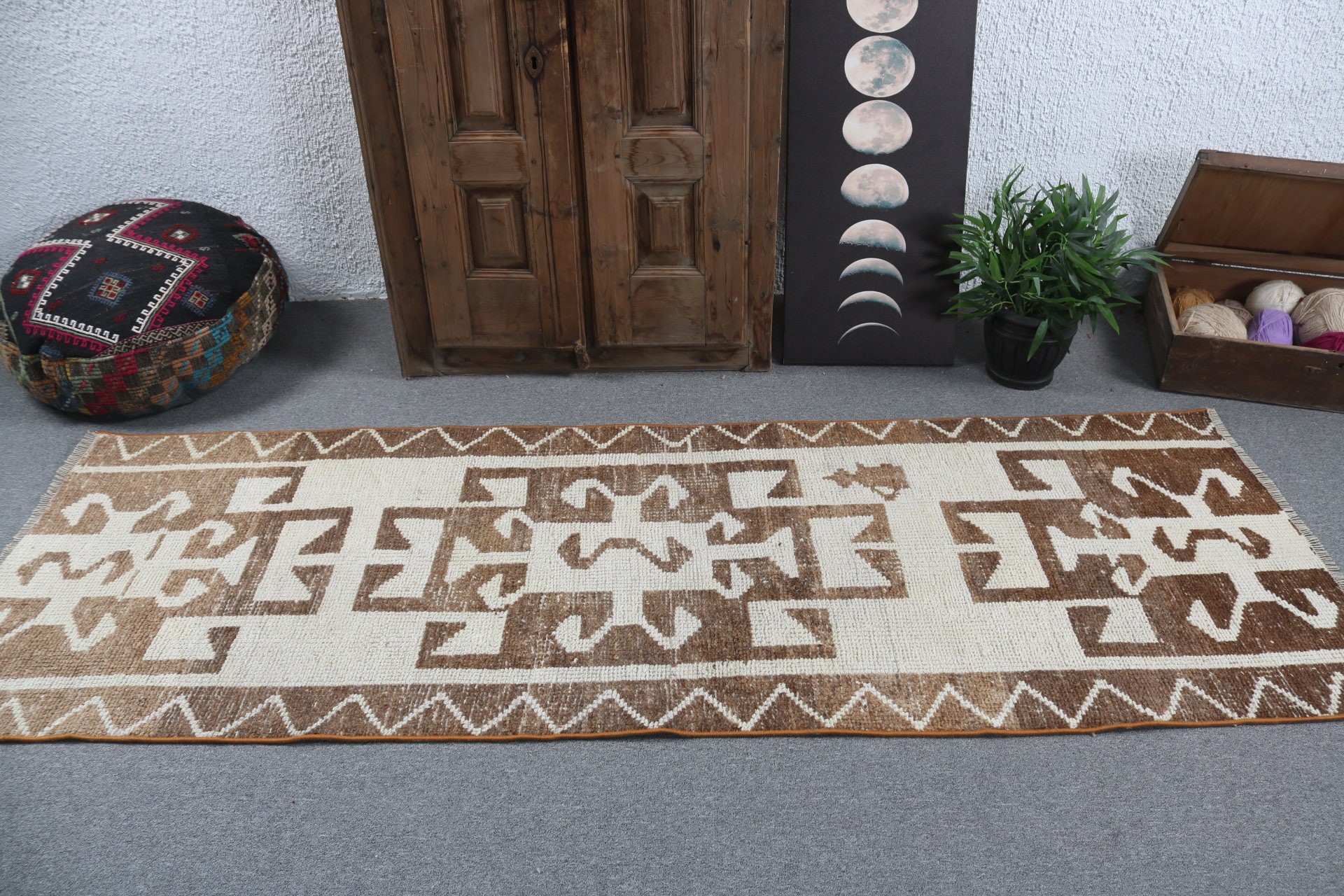 Boho Rugs, Brown Oriental Rug, Vintage Rugs, Aztec Rug, Kitchen Rug, 2.8x8.3 ft Runner Rugs, Turkish Rugs, Vintage Runner Rug, Stair Rugs