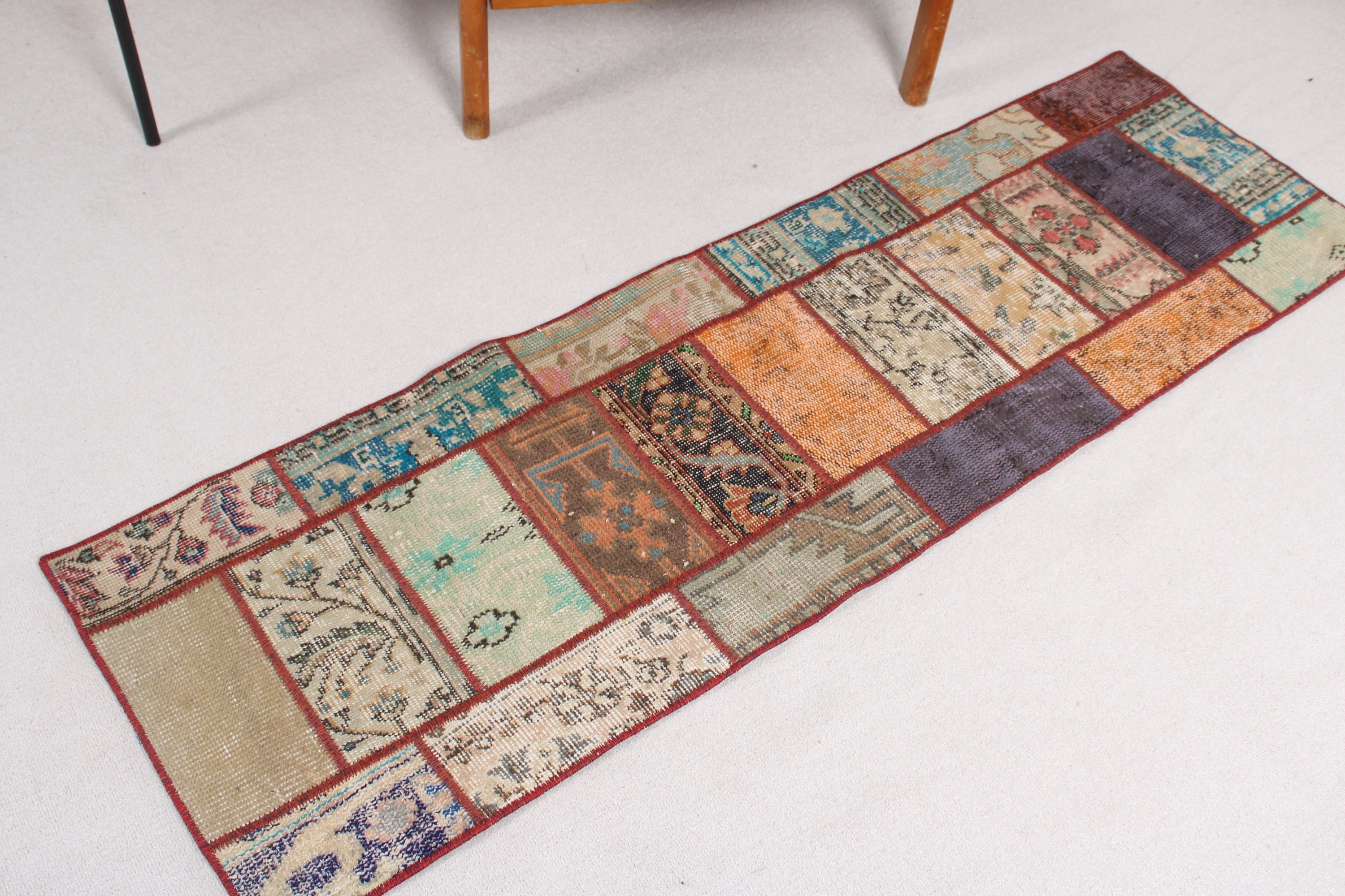 Vintage Runner Halısı, Koridor Halıları, Yeşil Açıklama Halısı, El Dokuma Halıları, Boho Halısı, Vintage Halısı, 1.7x5.5 ft Runner Halıları, Türk Halısı