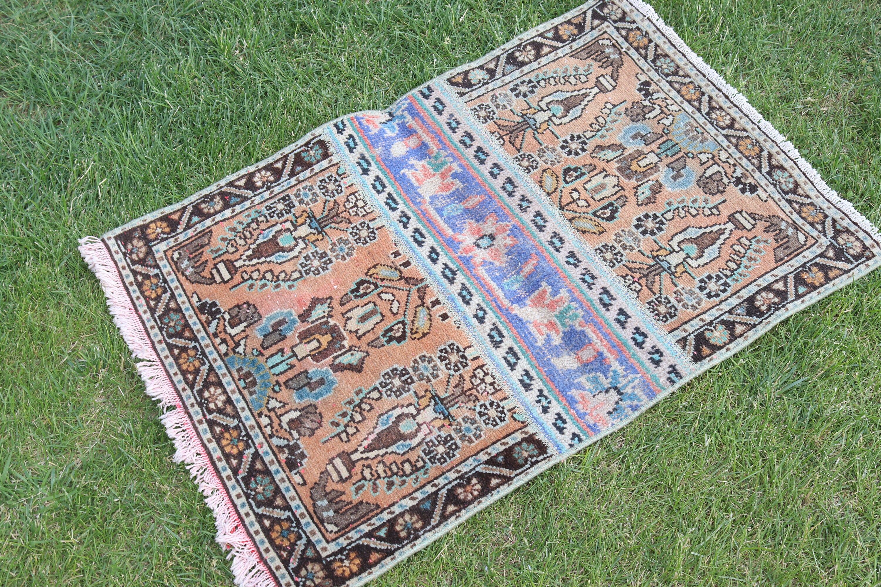 Türk Halıları, Vintage Halı, 2x3.1 ft Küçük Halı, Küçük Vintage Halı, Egzotik Halı, Kapı Paspası Halısı, Boho Halısı, Gri El Dokuma Halısı