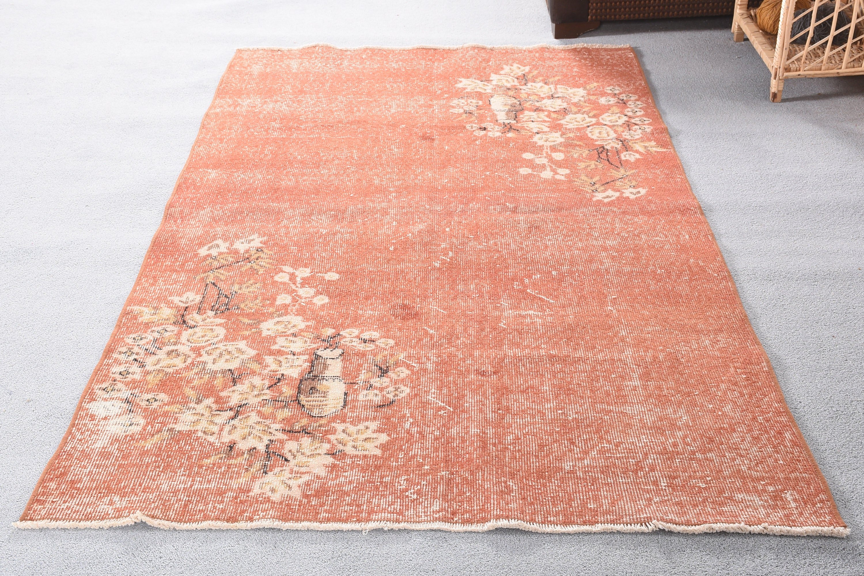 Brown Bedroom Rugs, 3.8x6.9 ft Area Rug, Vintage Rug, Wool Rug, Oushak Rug, Turkish Rugs, Rugs for Nursery, Cute Rugs, Living Room Rug