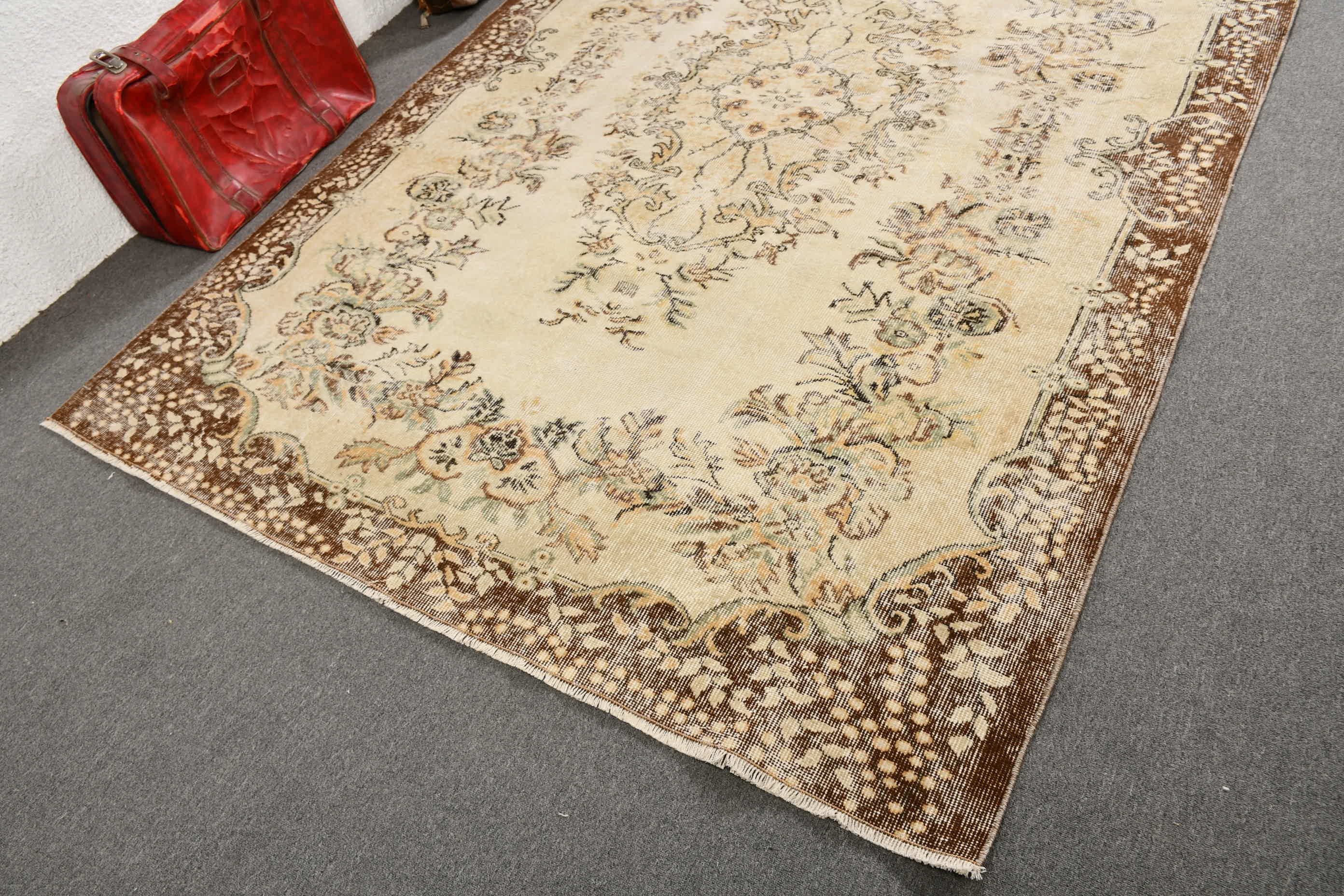 Eski Halı, Anadolu Halıları, Bej Antika Halı, Vintage Halılar, Yatak Odası Halısı, 6.1x9.4 ft Büyük Halılar, Oturma Odası Halısı, Türk Halısı