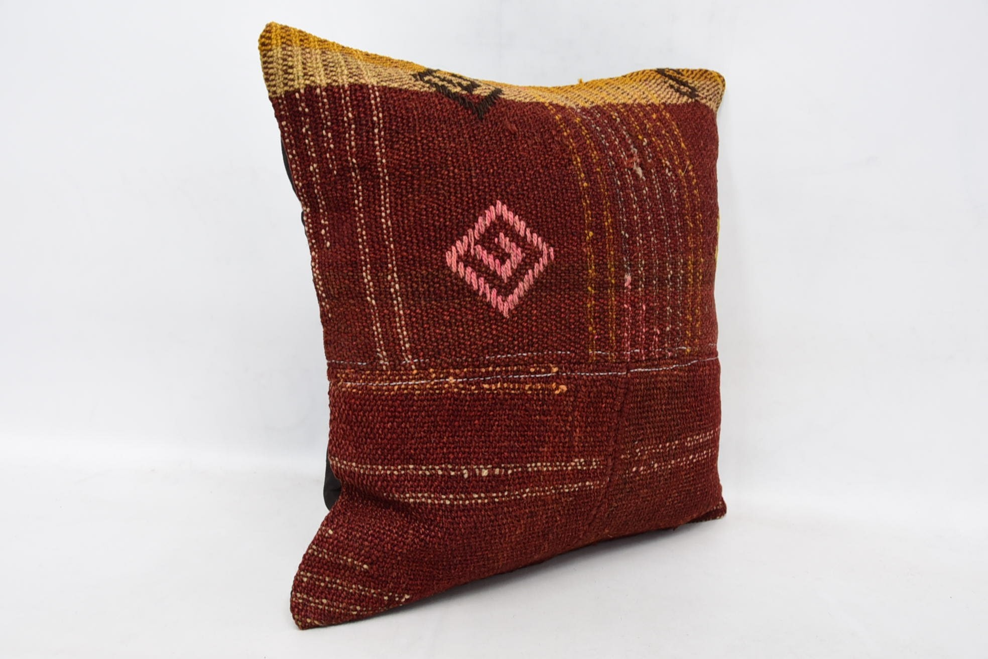 Turkish Kilim Pillow, Office Chair Pillow Case, Vintage Kilim Pillow, Boho Pillow Sham Cover, 16"x16" Red Pillow Cover