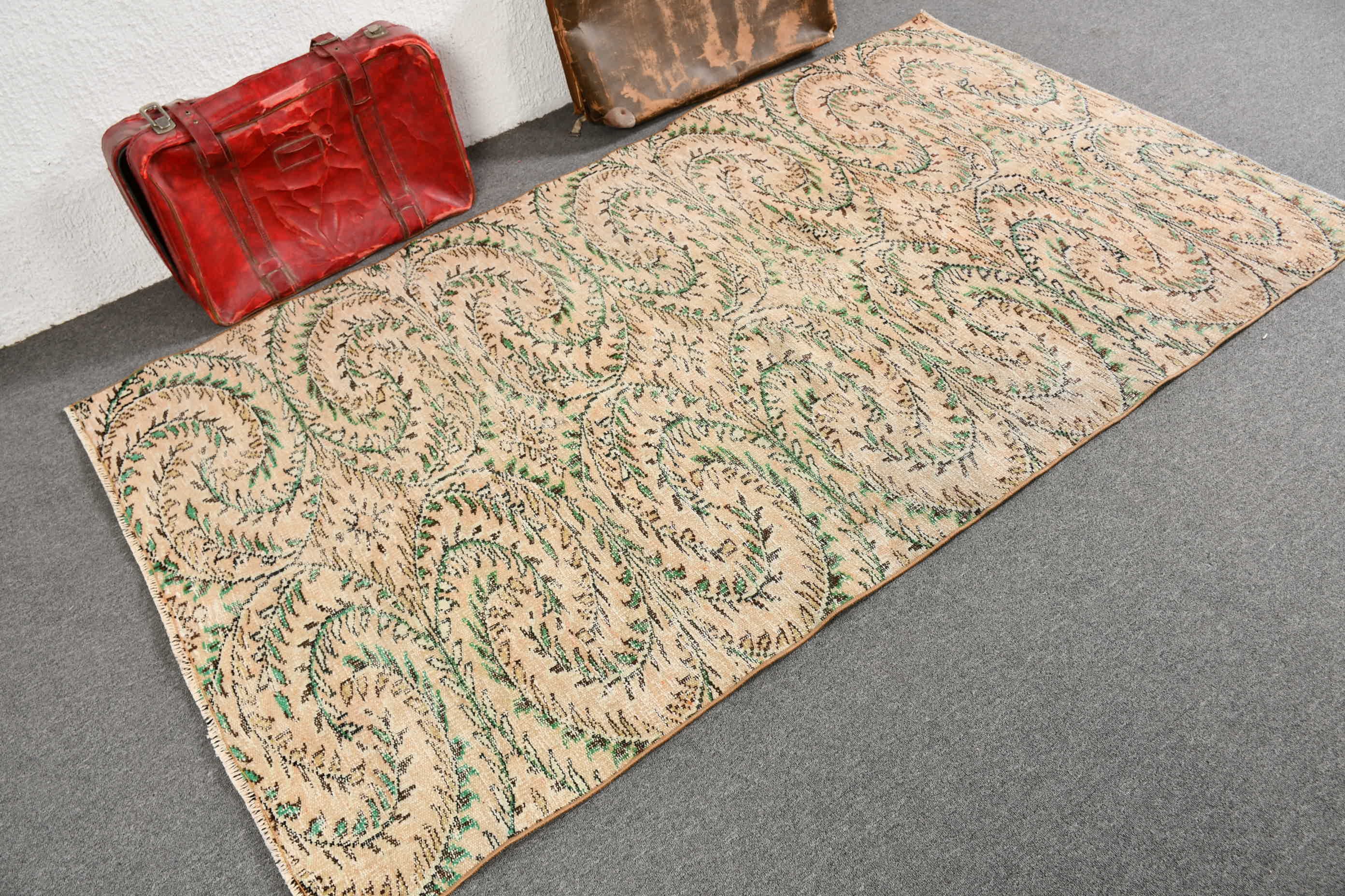 Vintage Halı, Mutfak Halısı, 4.3x7.4 ft Alan Halısı, Yer Halısı, Turuncu Yün Halı, El Dokuma Halılar, Yün Halılar, Türk Halısı, Oturma Odası Halıları