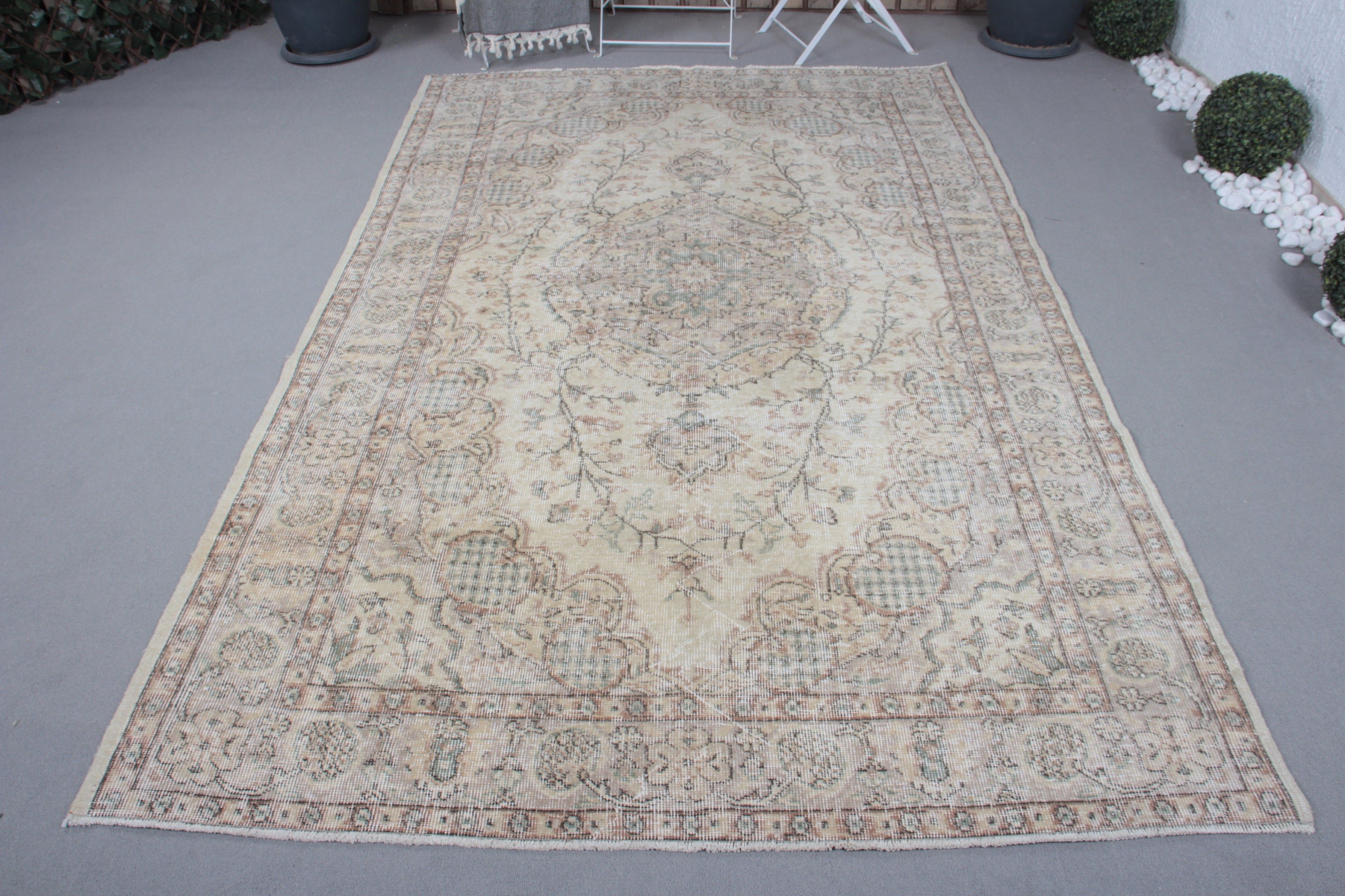 Salon Halısı, 5.4x8.7 ft Büyük Halı, Salon Halıları, Mutfak Halısı, Türk Halısı, Yer Halısı, Bej Antika Halı, Yemek Odası Halısı, Vintage Halı