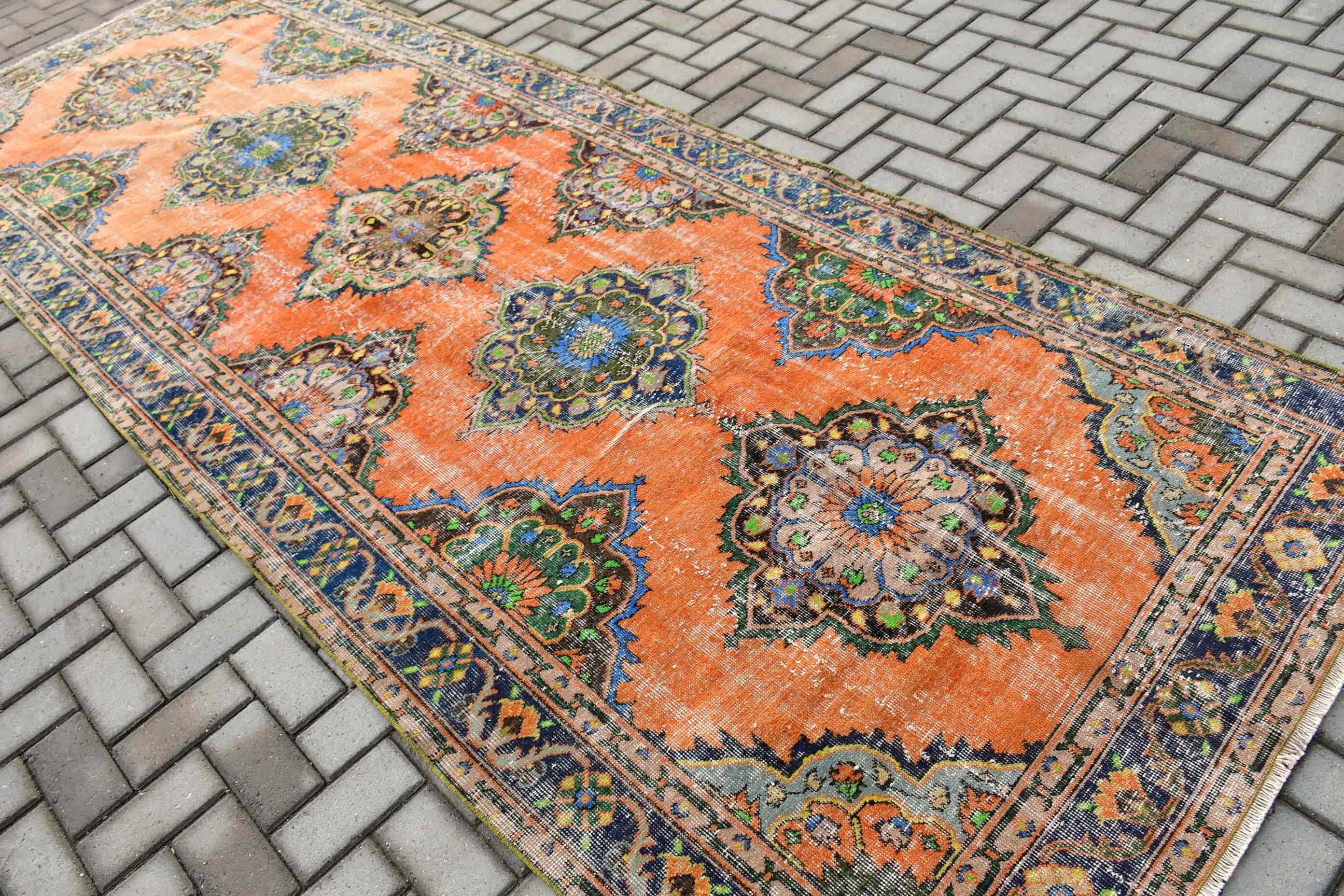 Orange Anatolian Rugs, Wool Rug, Turkish Rug, Hallway Rugs, Old Rug, Vintage Rugs, 4.7x12.6 ft Runner Rugs, Rugs for Hallway, Kitchen Rug