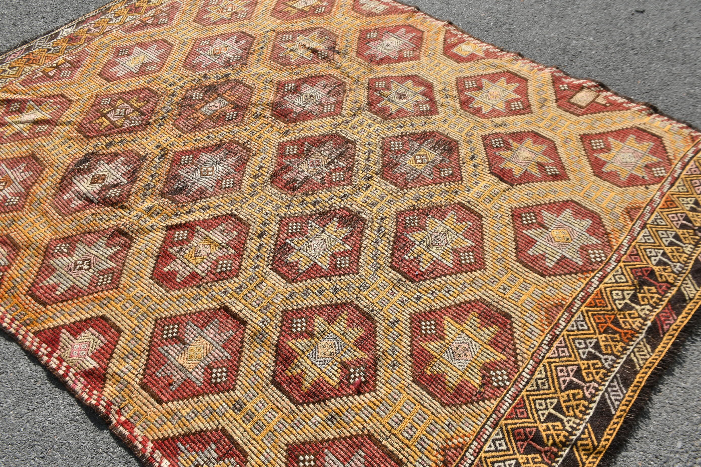 Vintage Halılar, Türk Halıları, Soğuk Halı, Kilim, Yatak Odası Halısı, Sarı Oushak Halıları, 6.2x8.4 ft Büyük Halı, Oturma Odası Halıları, Yemek Odası Halısı