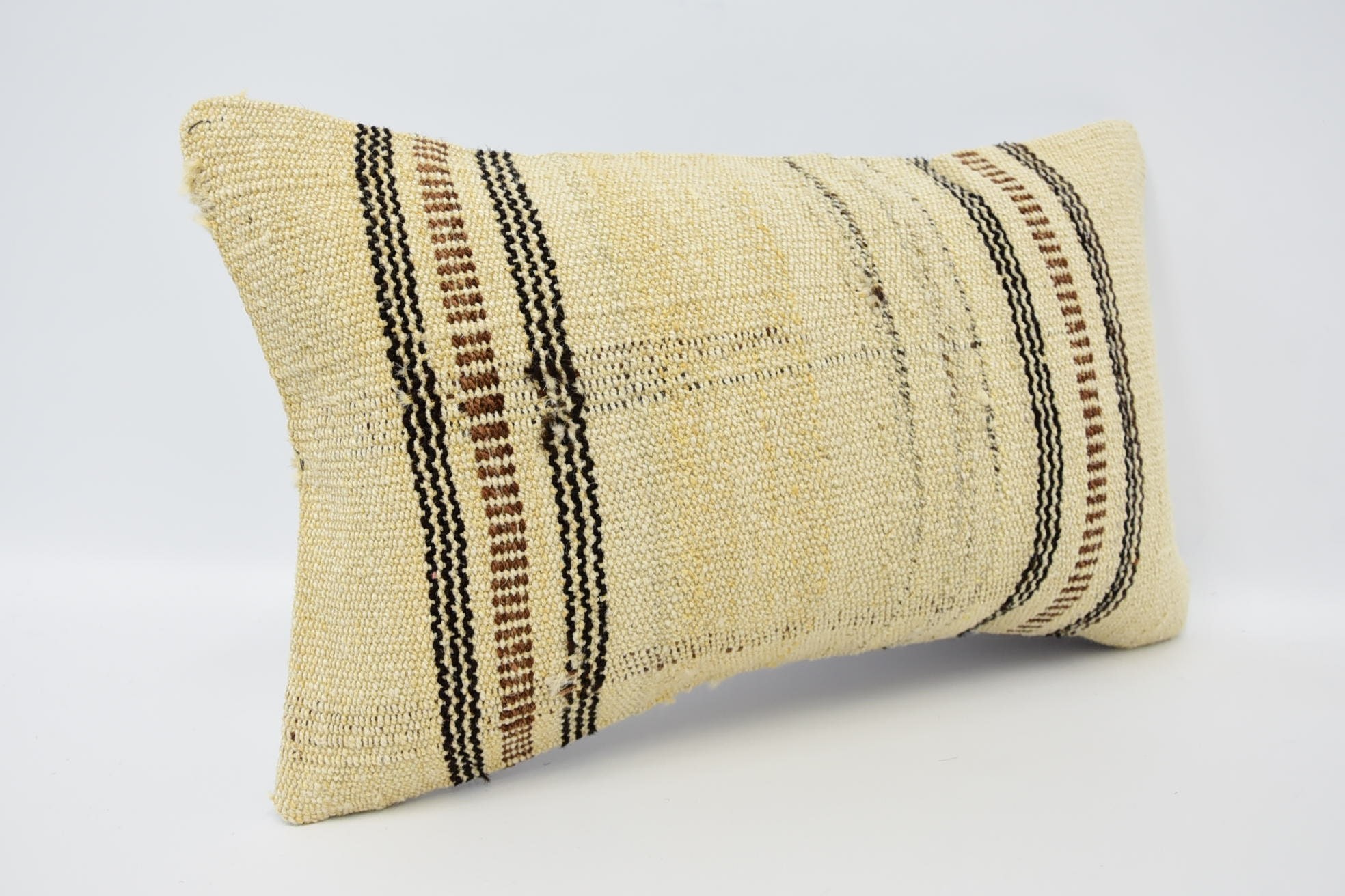 Kilim Cushion Sham, Hippie Throw Pillow Cover, 12"x20" Beige Cushion Cover, Home Decor Pillow, Handmade Kilim Cushion