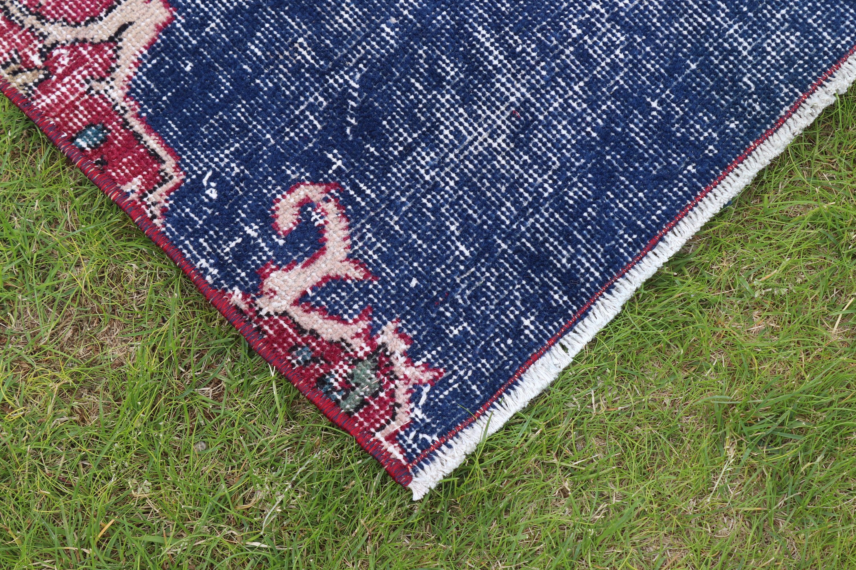 Blue Anatolian Rug, Car Mat Rug, Vintage Rugs, Bath Rugs, 2.2x5.2 ft Small Rug, Rugs for Car Mat, Turkish Rug, Oushak Rug, Luxury Rug