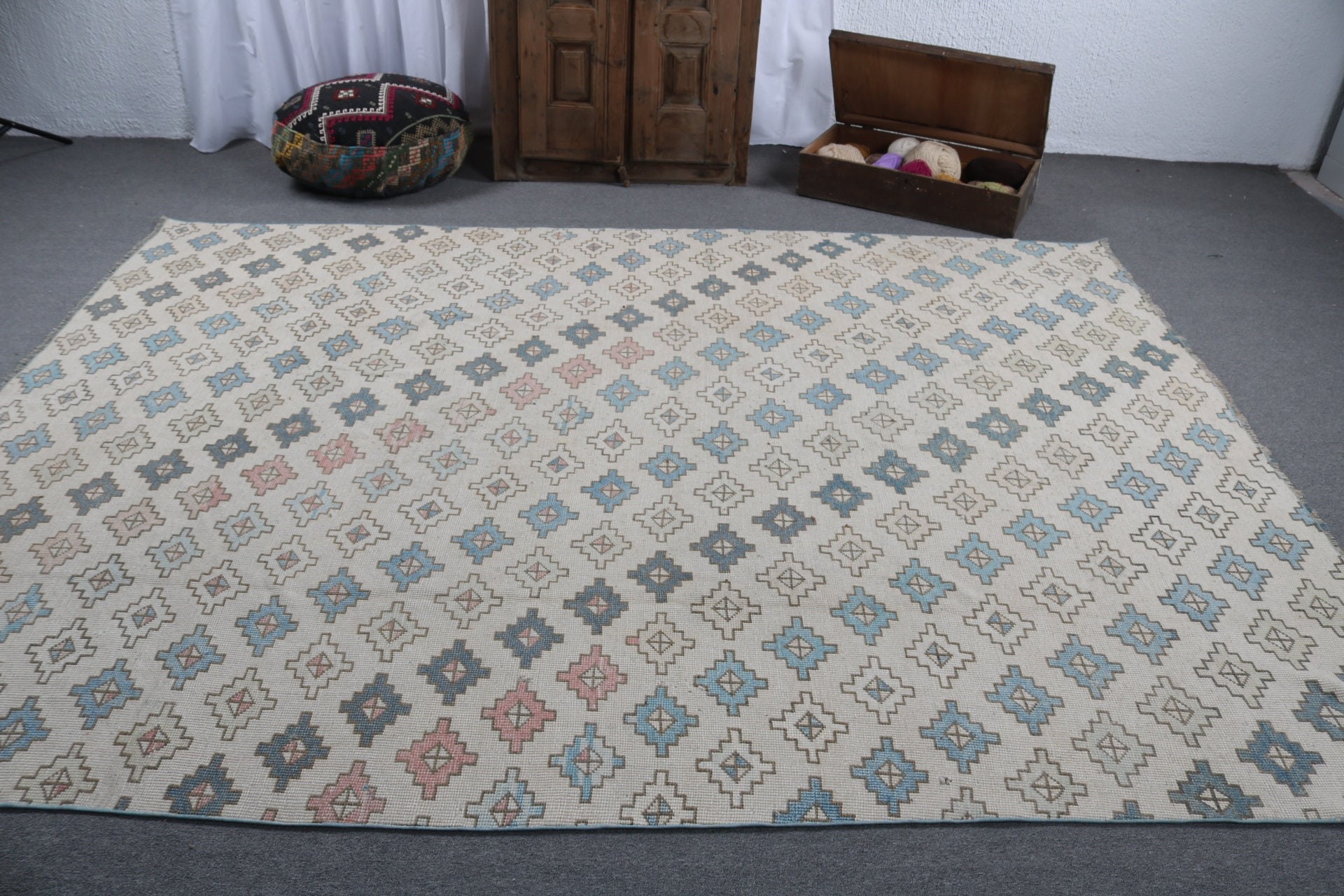 Bej Mutfak Halıları, Yatak Odası Halısı, Vintage Halı, Büyük Vintage Halılar, Büyük Boho Halısı, Antika Halılar, 7.2x9.7 ft Büyük Halılar, Türk Halısı