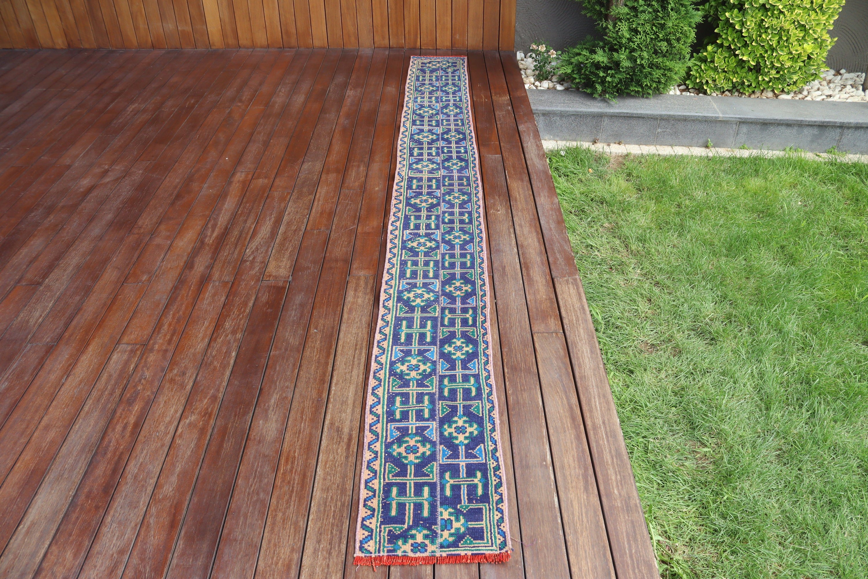 Stair Rugs, Blue Geometric Rugs, Vintage Rug, Statement Rugs, 1x10.8 ft Runner Rugs, Hallway Rug, Organic Rugs, Turkish Rugs