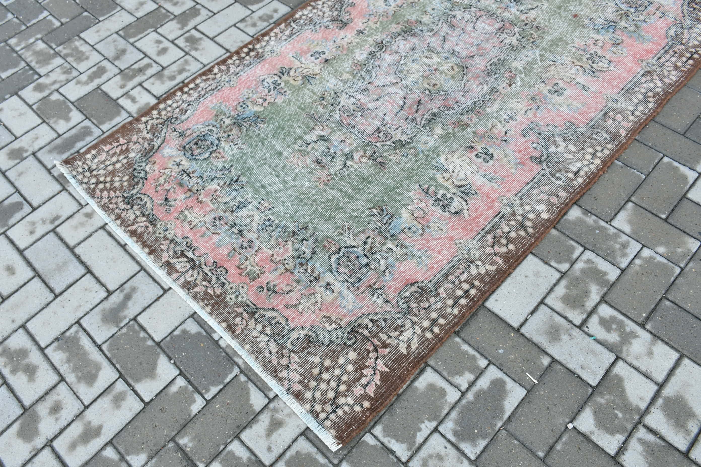 Vintage Halılar, 3,9x6,9 ft Alan Halıları, Alan Halıları, Pembe Yün Halılar, Mutfak Halısı, Türk Halıları, Yatak Odası Halıları, Antika Halılar