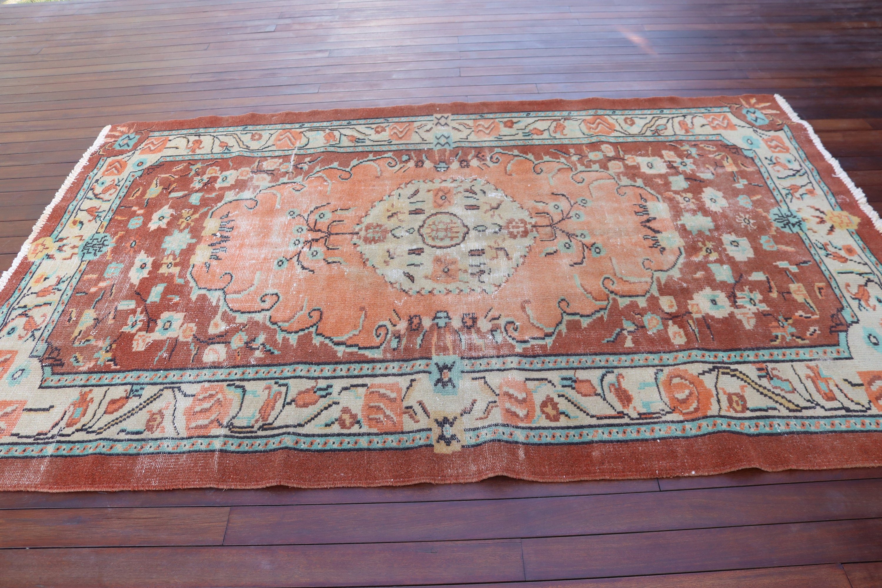 Açıklama Halıları, Vintage Halı, Türk Halıları, 5.8x8.6 ft Büyük Halı, Büyük Vintage Halı, Turuncu Ev Dekor Halıları, Yer Halısı, Büyük Boho Halıları