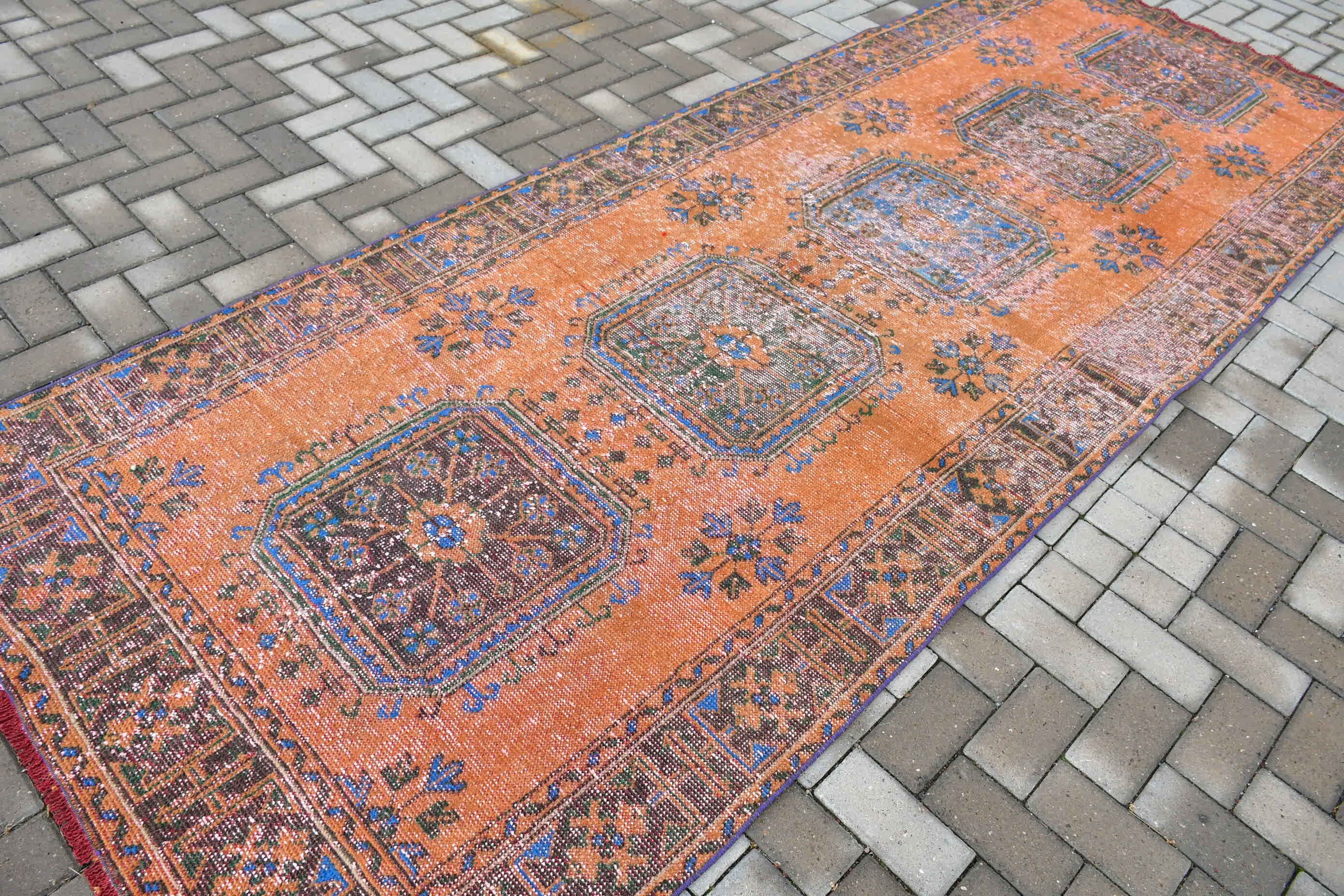 Turkish Rugs, Corridor Rug, Kitchen Rug, Cool Rug, 4.3x11.6 ft Runner Rug, Vintage Rug, Orange Cool Rugs, Rugs for Runner, Retro Rugs