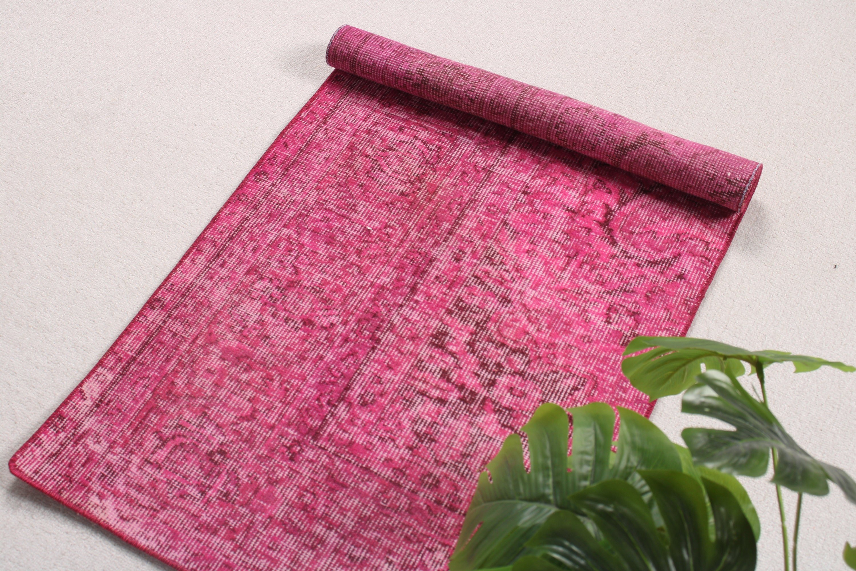 Car Mat Rug, Turkish Rugs, Vintage Rug, 2x3.9 ft Small Rugs, Wall Hanging Rugs, Neutral Rugs, Home Decor Rugs, Pink Geometric Rugs