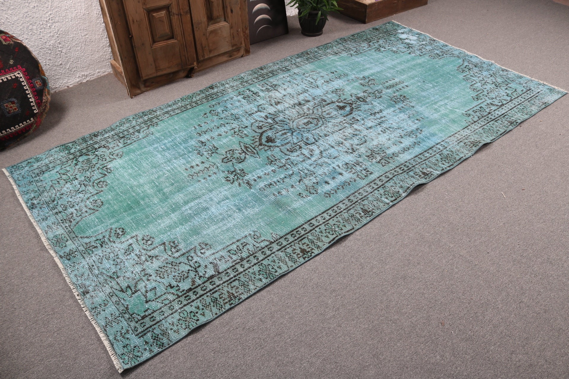 Green Cool Rugs, Vintage Rug, Living Room Rugs, Modern Rugs, Turkish Rugs, 4.5x9 ft Large Rugs, Rugs for Bedroom, Moroccan Rugs, Salon Rug