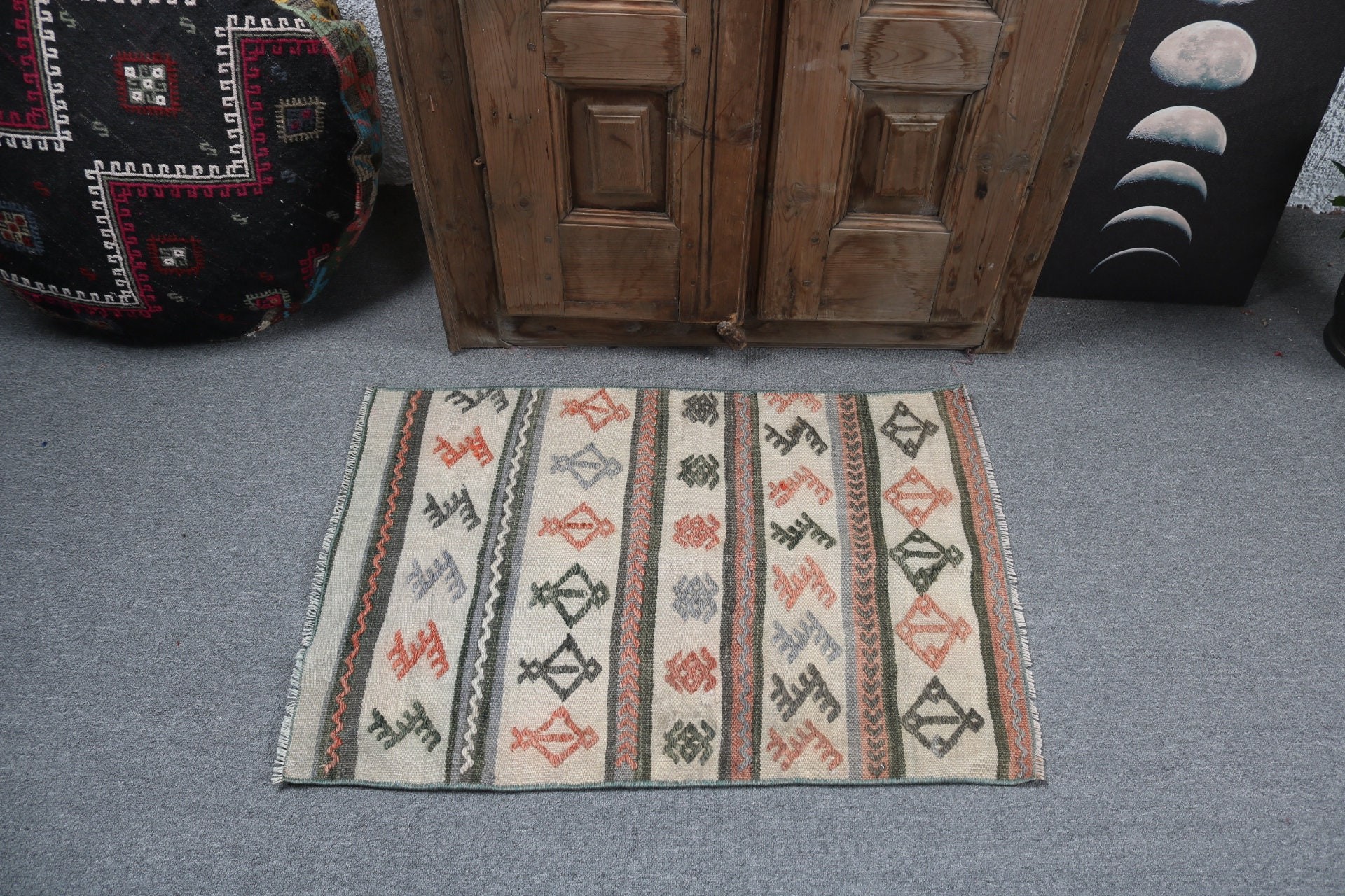 2x2.9 ft Küçük Halılar, Havalı Halılar, Anadolu Halıları, Kilim, Vintage Halı, Banyo Halıları, Küçük Boho Halısı, Türk Halısı, Bej Geometrik Halı