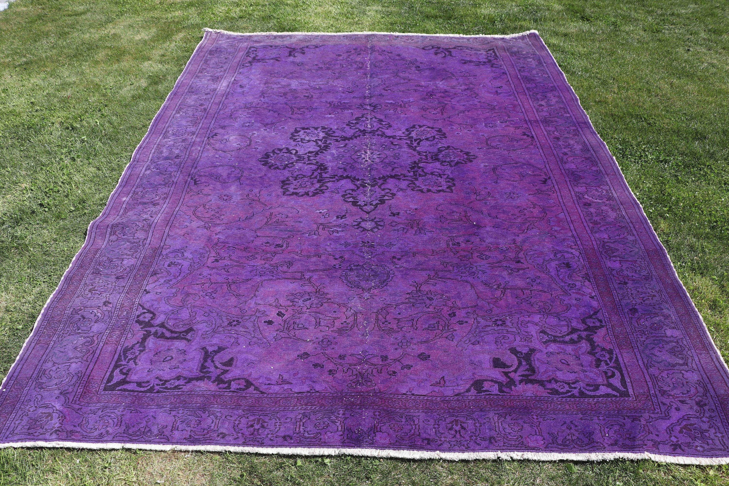 6.7x8.9 ft Büyük Halı, Vintage Halılar, Yatak Odası Halıları, Ev Dekorasyonu Halıları, Oturma Odası Halısı, Büyük Boho Halıları, Mor Açıklama Halıları, Türk Halıları