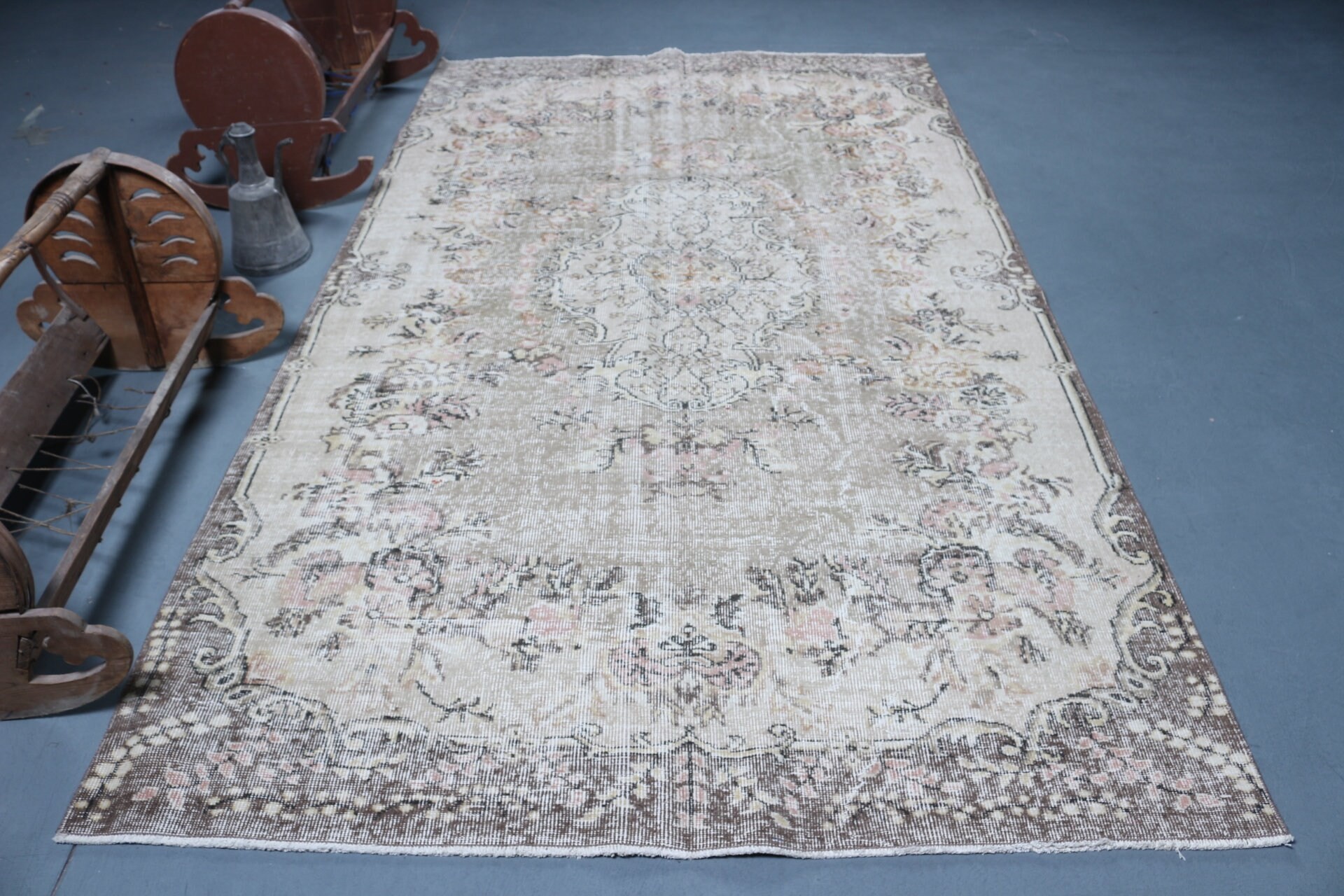 Vintage Halı, Yün Halı, Salon Halıları, Türk Halısı, Salon Halısı, Yatak Odası Halısı, Antika Halı, Bej Ev Dekor Halıları, 5.7x10 ft Büyük Halı