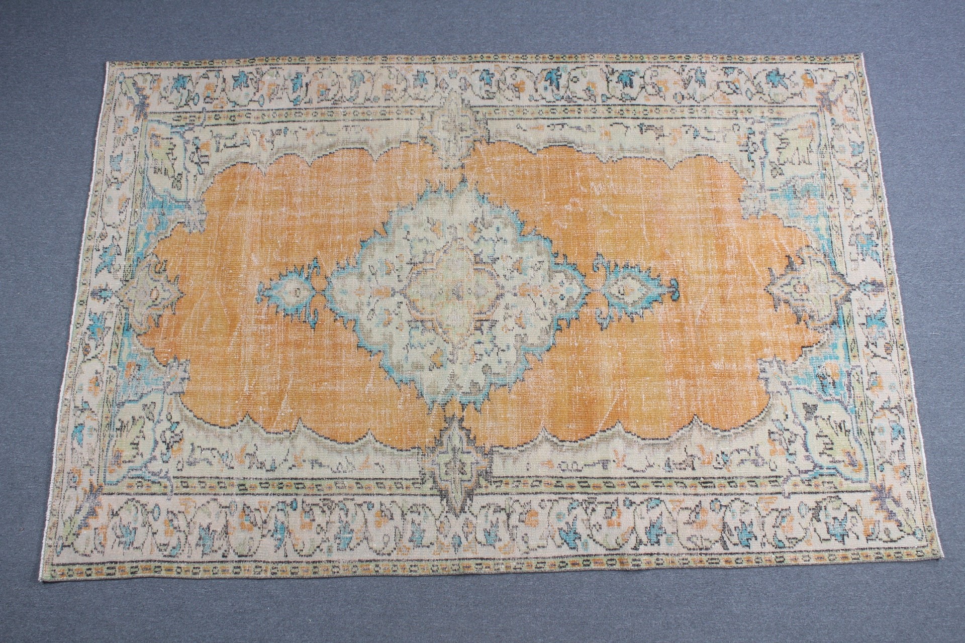 Yer Halısı, Turuncu Mutfak Halıları, 6,1x9,2 ft Büyük Halı, Oturma Odası Halısı, Türk Halısı, Salon Halıları, Yatak Odası Halısı, Vintage Halı, Mutfak Halıları