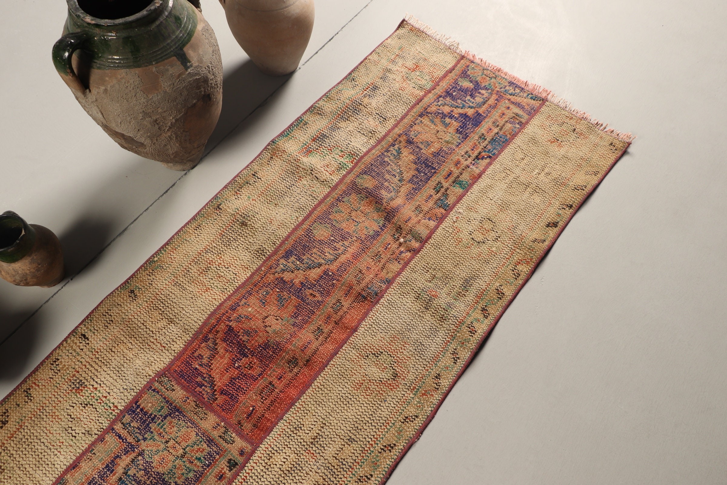 Yer Halıları, Mavi Oushak Halı, Koridor Halıları, Türk Halısı, Doğal Halı, Koridor Halıları, 2.3x7.9 ft Runner Halıları, Antika Halı, Vintage Halılar