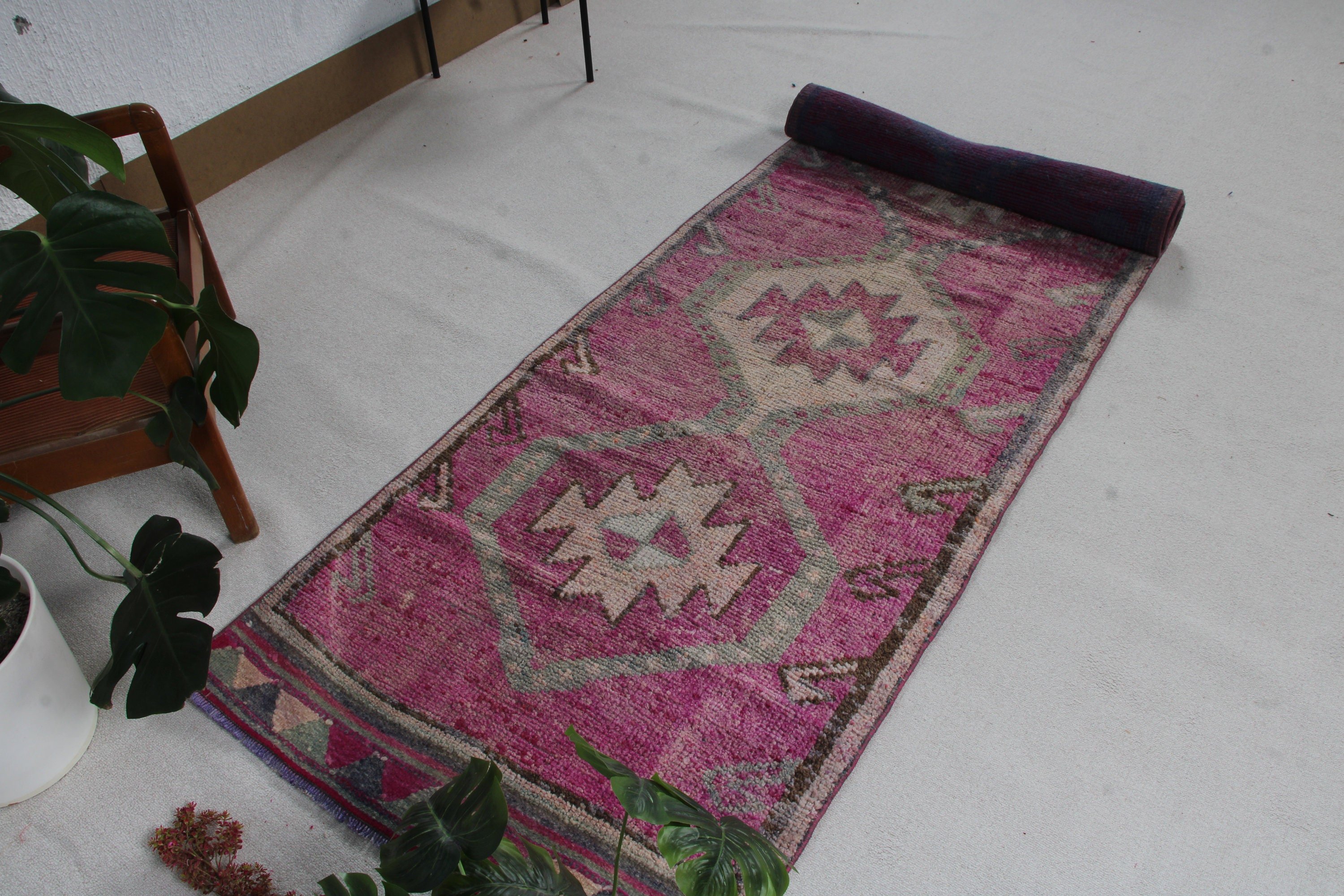 Purple Cool Rug, Beni Ourain Runner Rug, Corridor Rug, Wool Rug, 3.1x10.8 ft Runner Rug, Luxury Rug, Antique Rugs, Turkish Rug, Vintage Rug