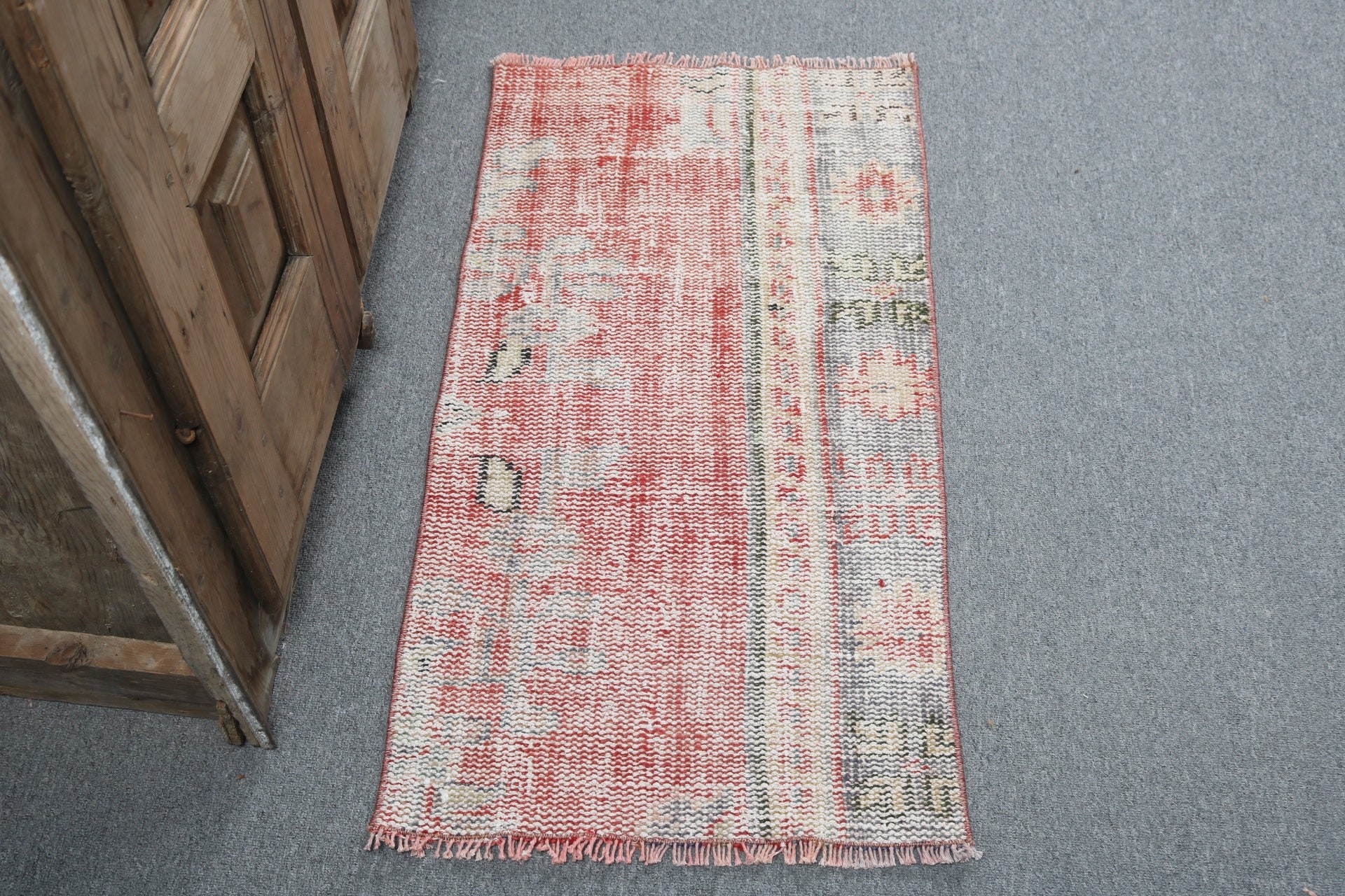 Mutfak Halısı, Küçük Eski Halılar, Türk Halısı, Eski Halı, Anadolu Halısı, 1.6x3.1 ft Küçük Halı, Yün Halı, Dış Mekan Halıları, Kırmızı Düz ​​Dokuma Halı