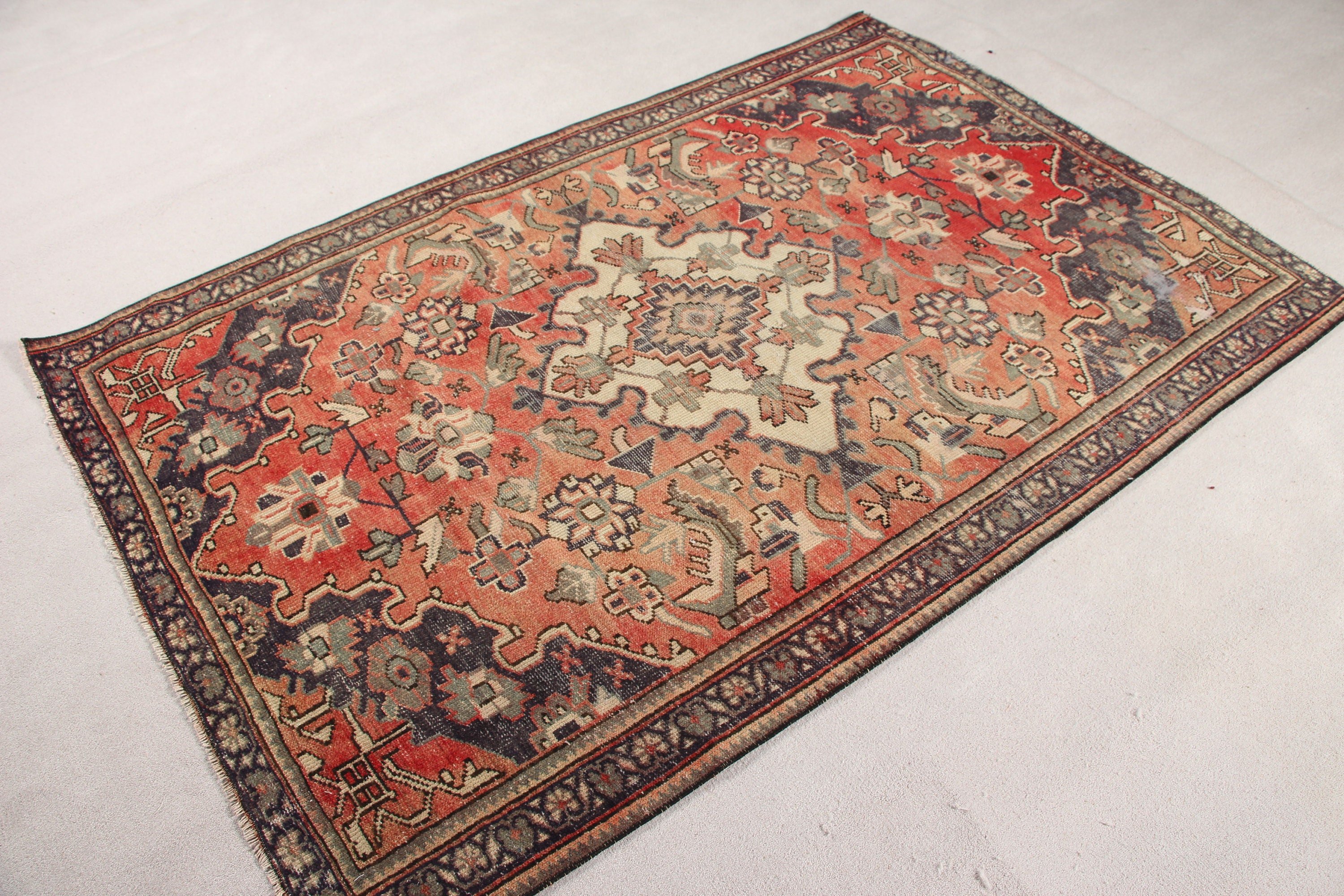 Oryantal Halı, Oturma Odası Halısı, Turuncu Soğuk Halılar, Vintage Halı, Mutfak Halıları, 4.1x6.2 ft Alan Halısı, Yatak Odası Halısı, Yer Halısı, Türk Halısı