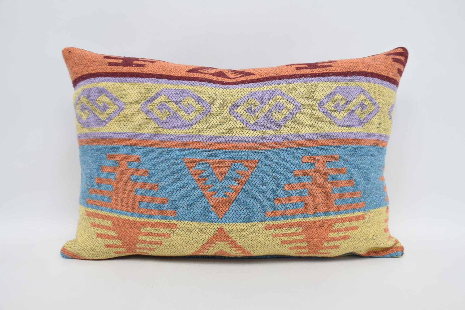 Colorful Cushion, 16"x24" Blue Cushion Cover, Aztec Pillow Sham, Turkish Pillow, Kilim Cushion Sham, Kilim Pillow, Accent Pillow