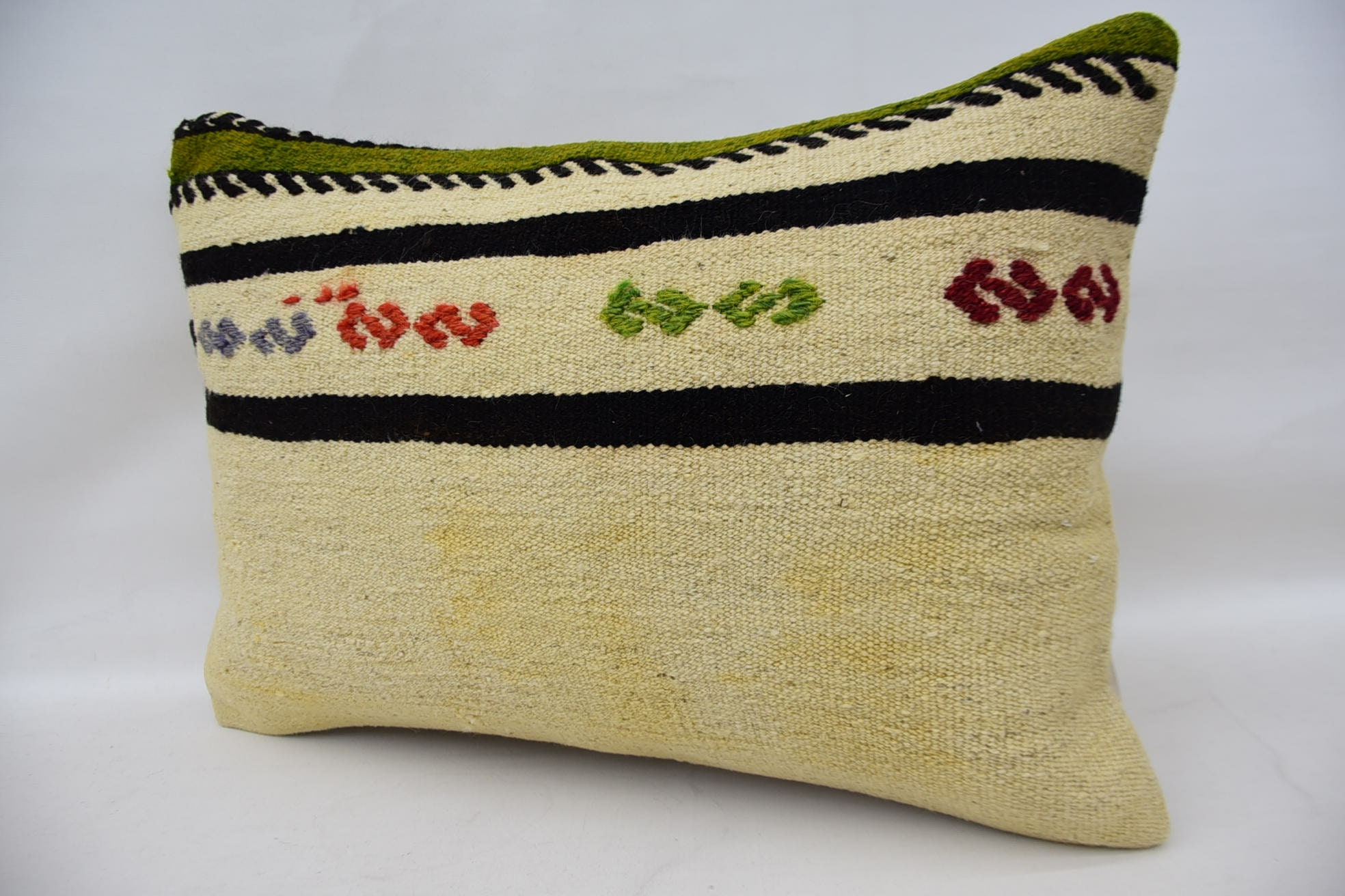 Vintage Kilim Pillow, Art Deco Pillow Sham, 16"x24" Beige Cushion Case, Office Chair Cushion Case, Turkish Kilim Pillow, Gift Pillow