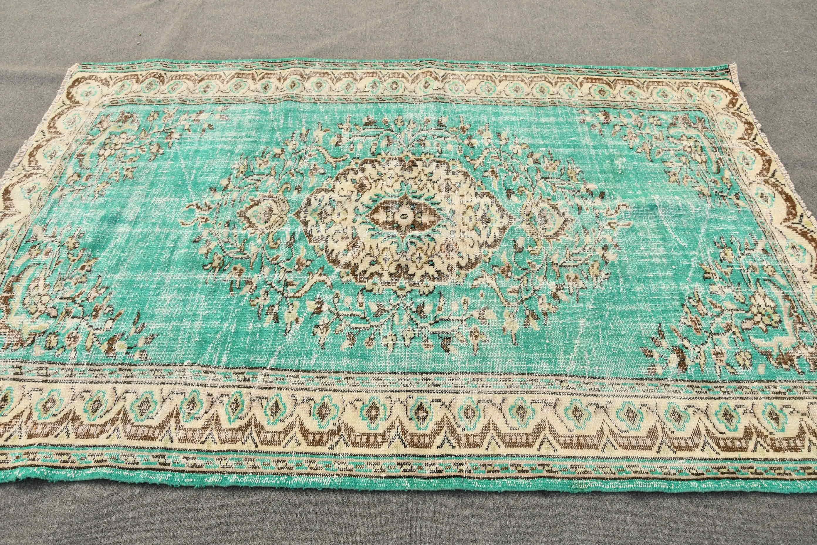 Salon Halısı, Yemek Odası Halısı, 5.5x8.1 ft Büyük Halı, Vintage Halılar, Türk Halıları, Antika Halı, Yeşil Ev Dekor Halısı, Soyut Halı