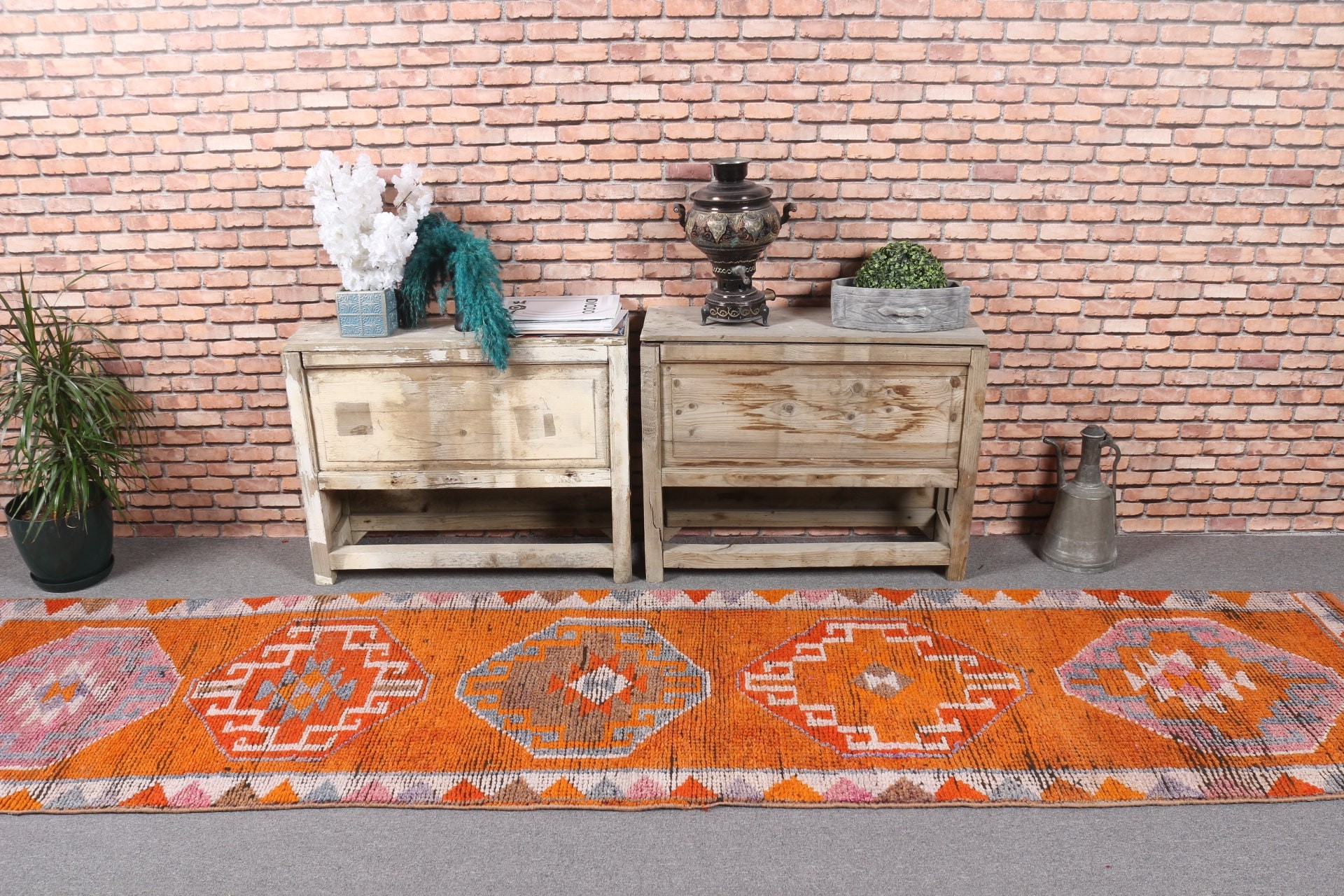 Floor Rug, Orange Home Decor Rugs, Abstract Rug, 2.5x11.8 ft Runner Rug, Turkish Rug, Stair Rug, Rugs for Hallway, Antique Rug, Vintage Rug