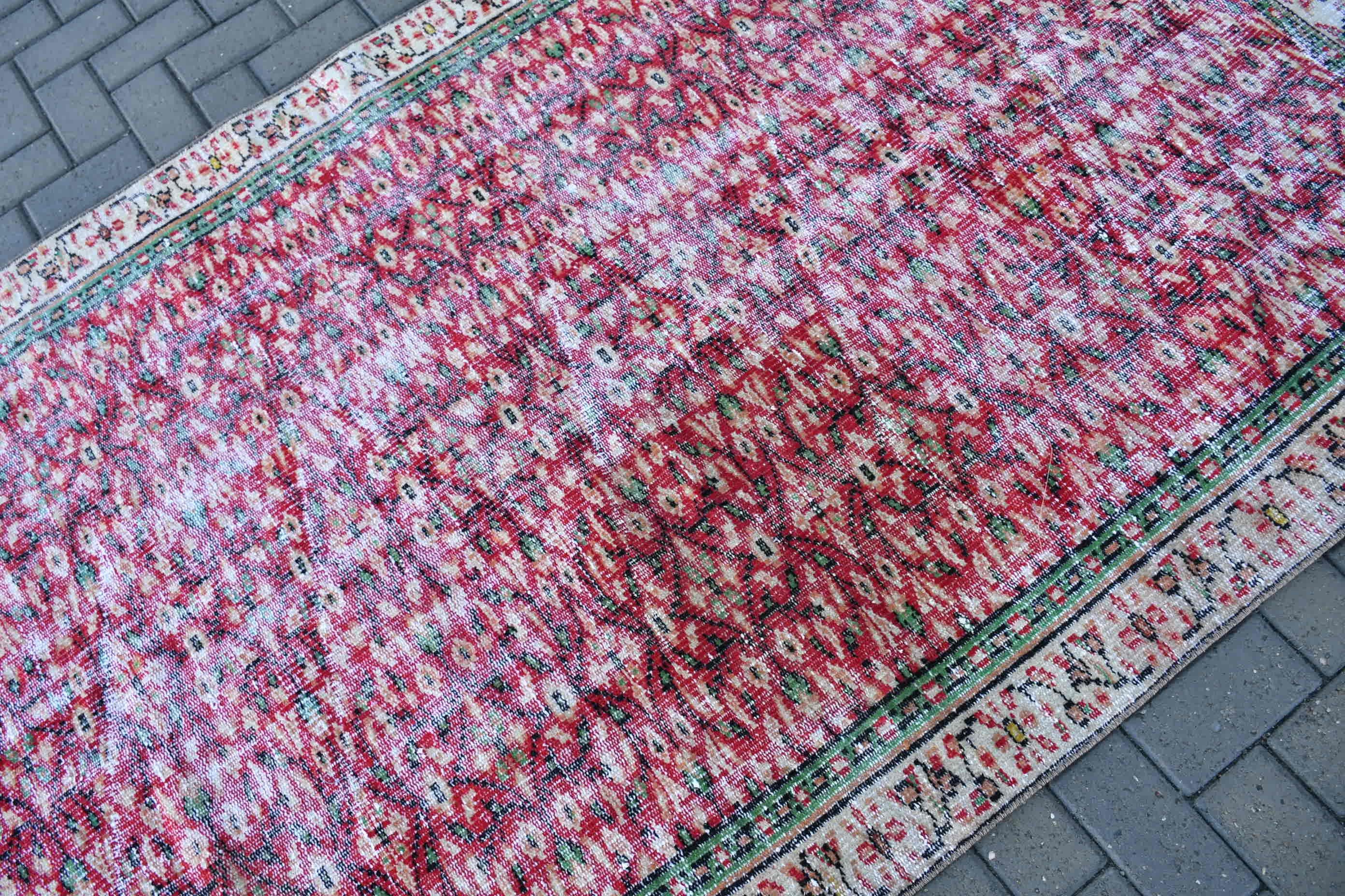 Red Kitchen Rug, Vintage Rugs, 4.7x8 ft Area Rugs, Turkish Rug, Wool Rug, Vintage Decor Rug, Living Room Rug, Rugs for Area