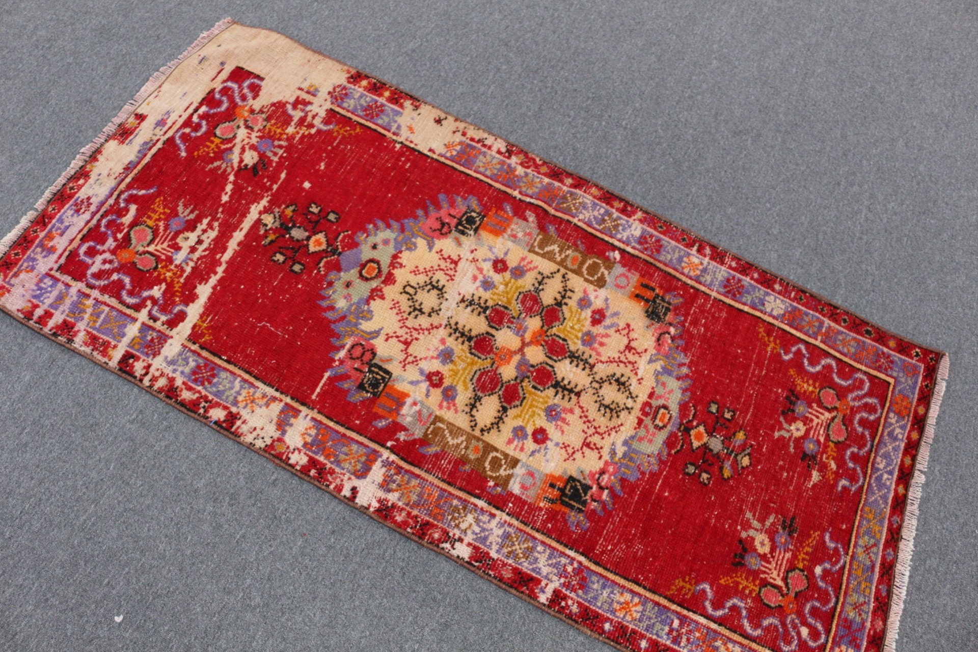 Vintage Rugs, Red Home Decor Rug, Moroccan Rugs, Turkish Rug, Bath Rug, Rugs for Door Mat, Floor Rug, Entry Rug, 2.5x5.2 ft Small Rug