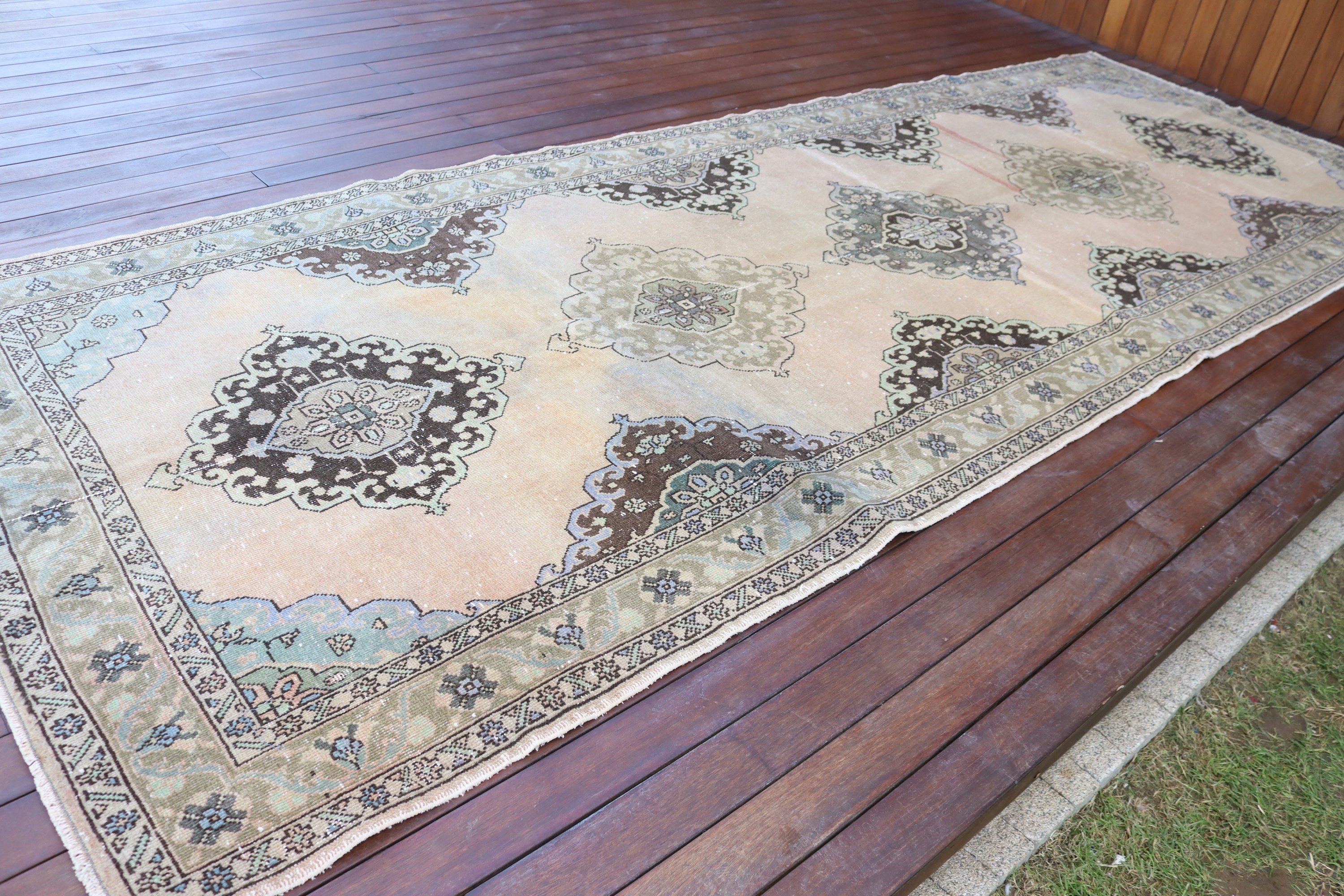 Mutfak Halısı, Vintage Yolluk Halıları, Yer Halıları, Oushak Halıları, 4,9x13,4 ft Runner Halıları, Vintage Halılar, Türk Halıları, Bej Yün Halılar, Tribal Halı